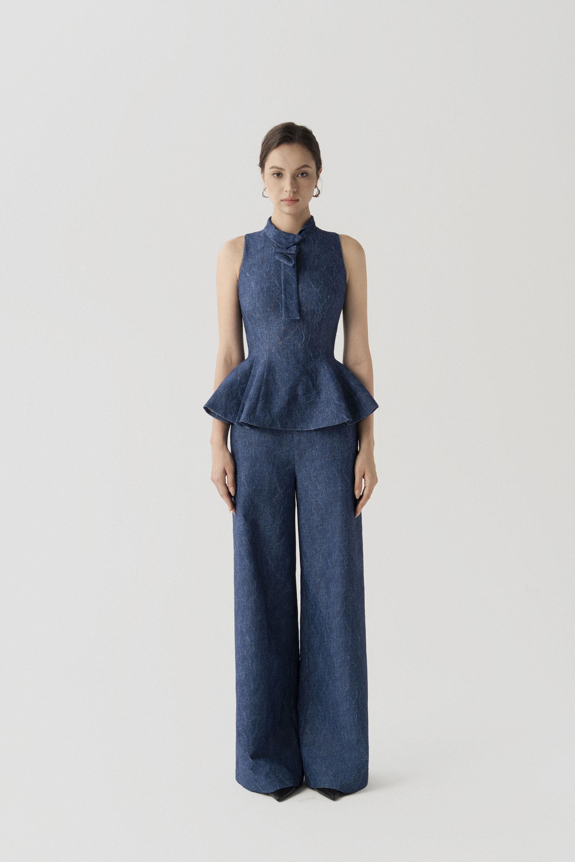 Floral Denim sleeveless Top & Basic Trousers