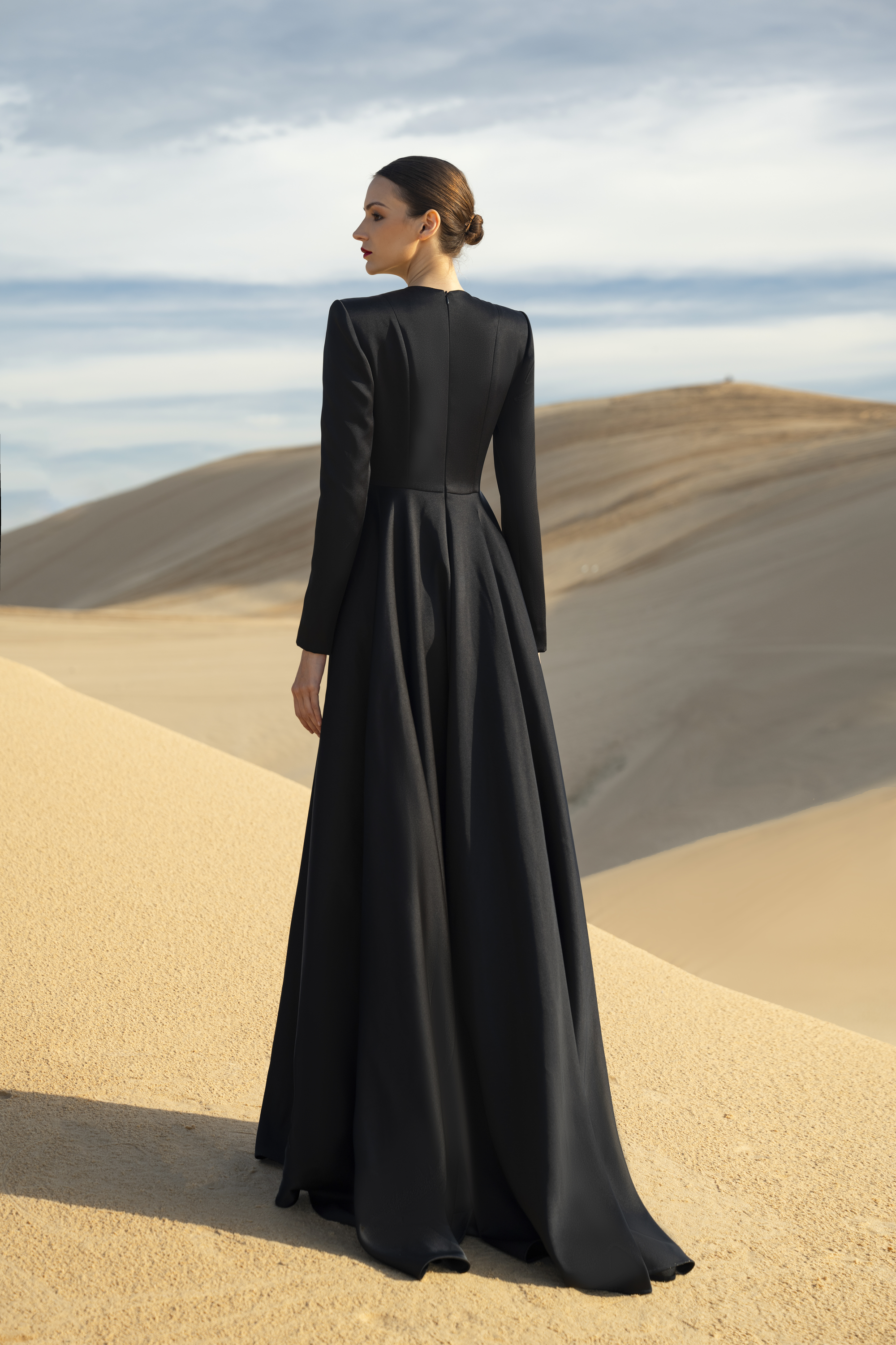 Floral Embroidered Black A-Line Maxi Gown