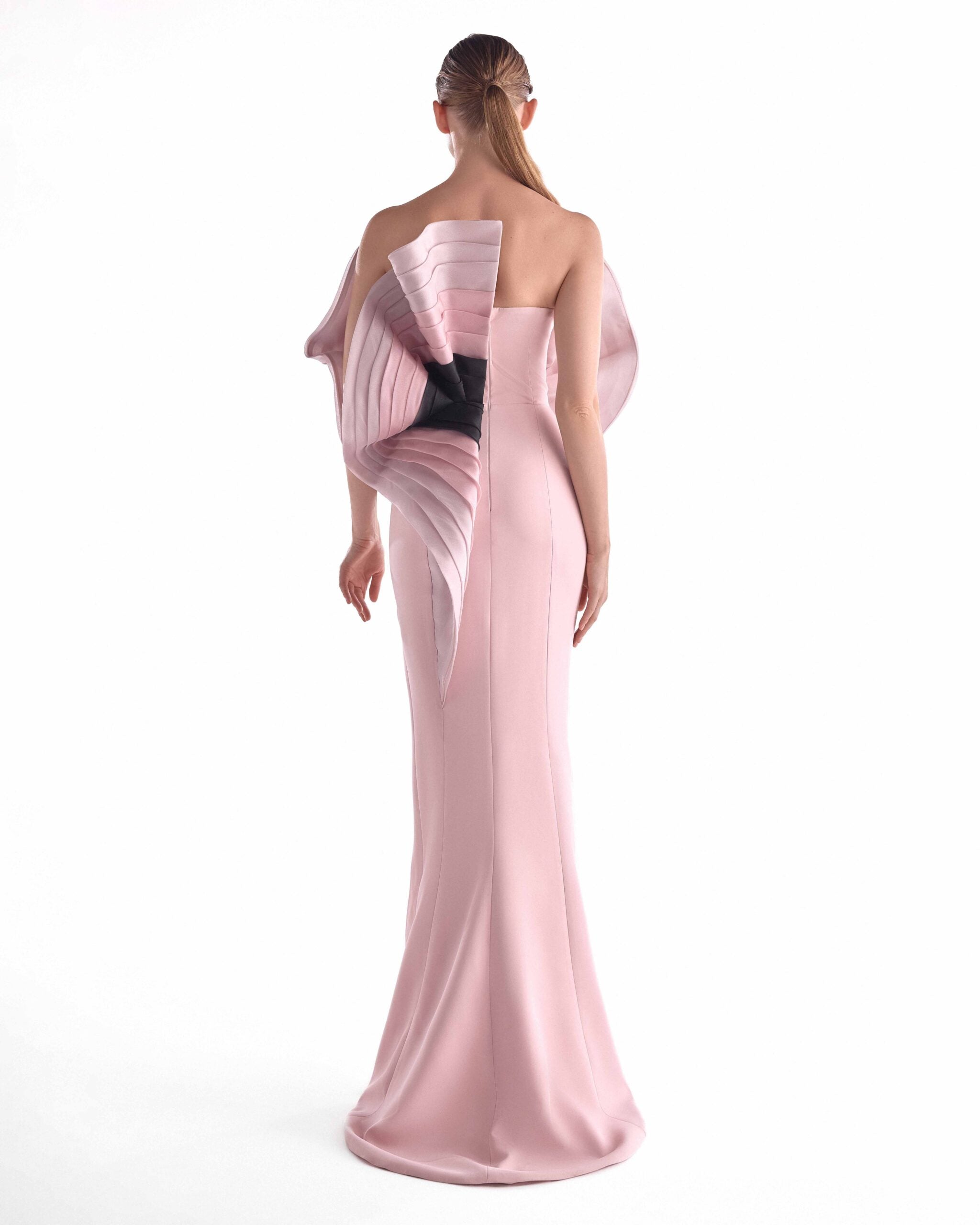 Flourishing Bloom Cascade, Pink and Noir Gown G2127
