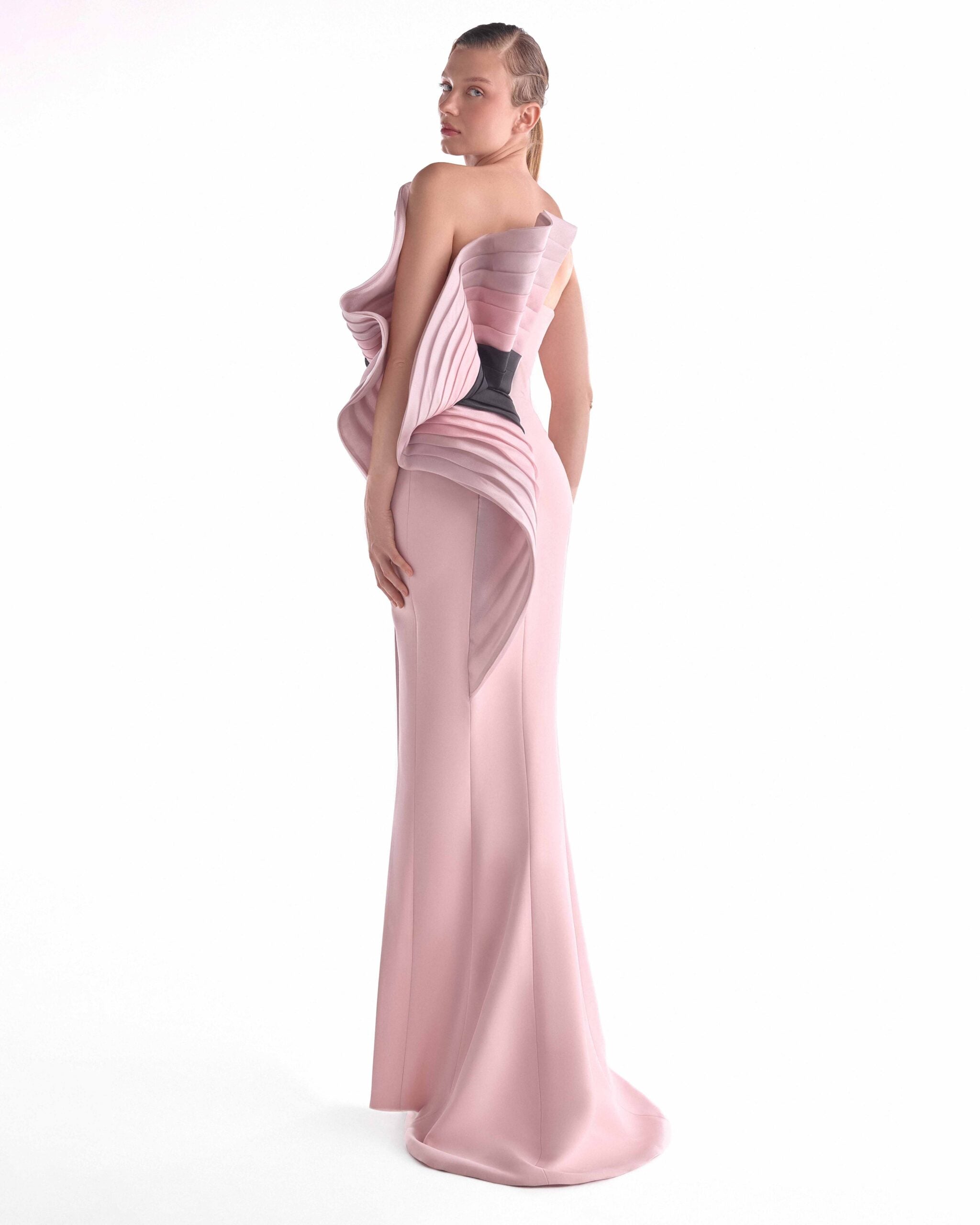 Flourishing Bloom Cascade, Pink and Noir Gown G2127
