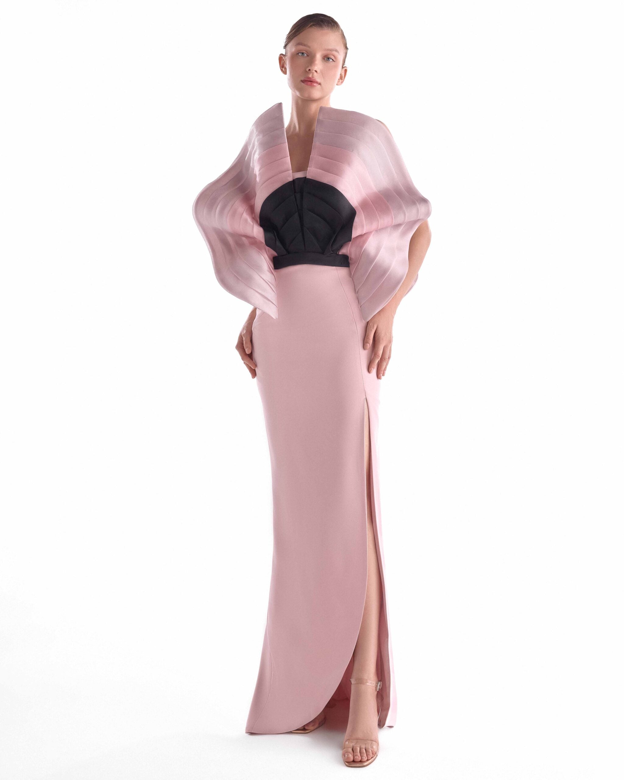 Flourishing Bloom Cascade, Pink and Noir Gown G2127