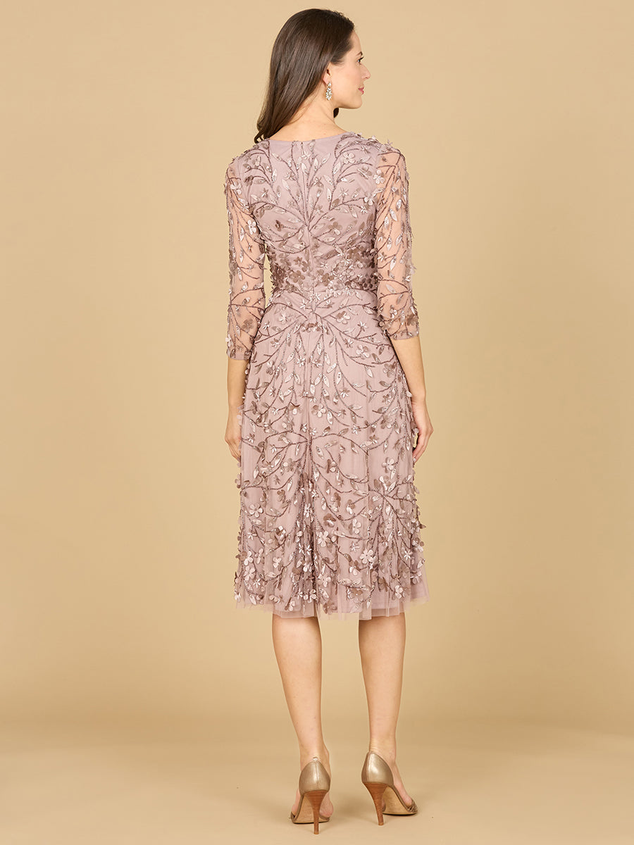 Flowing, 3D Embroidered Midi Dress with Sleeves 29184