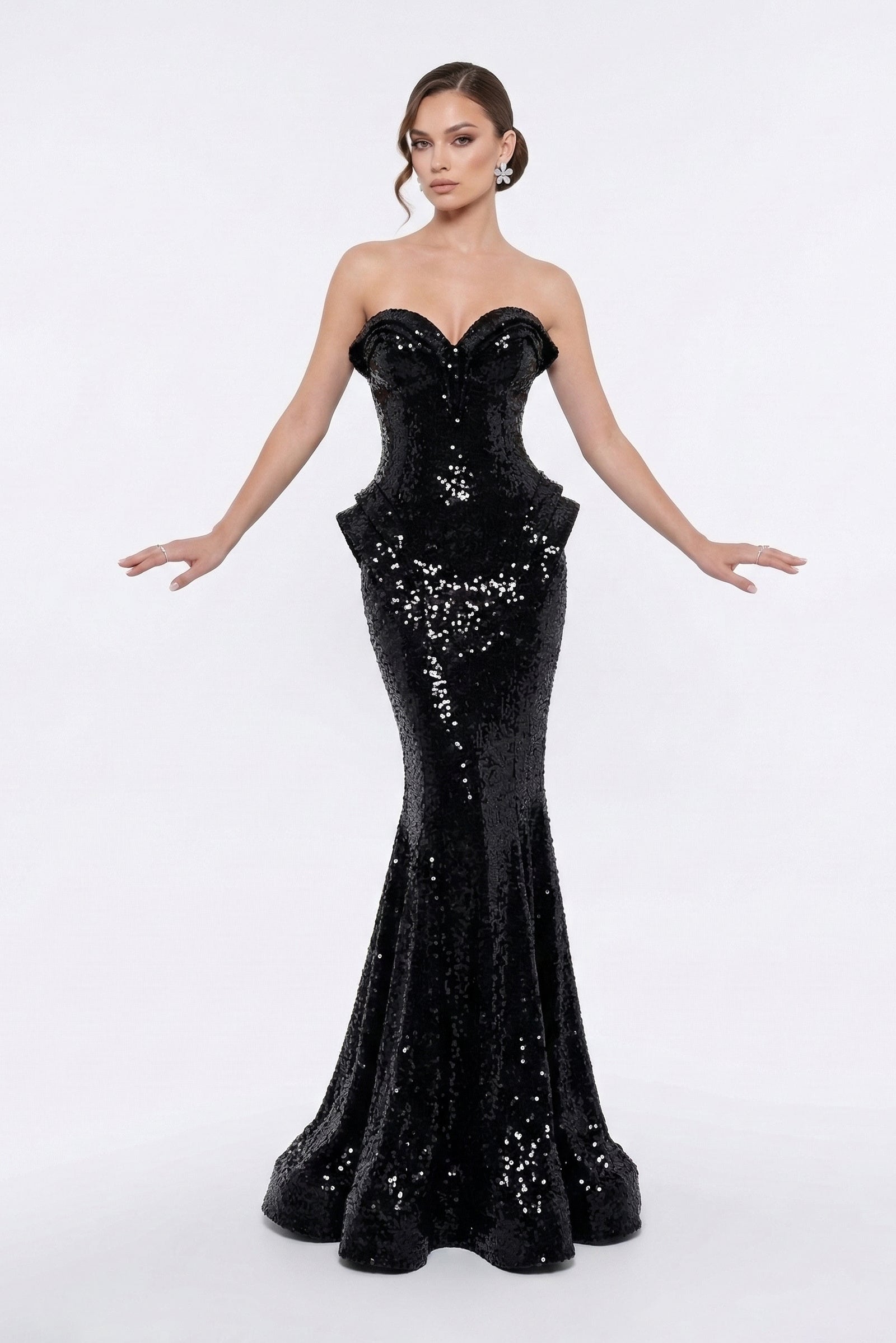 Fouad Sarkis F02263B Red Sequin Strapless Gown