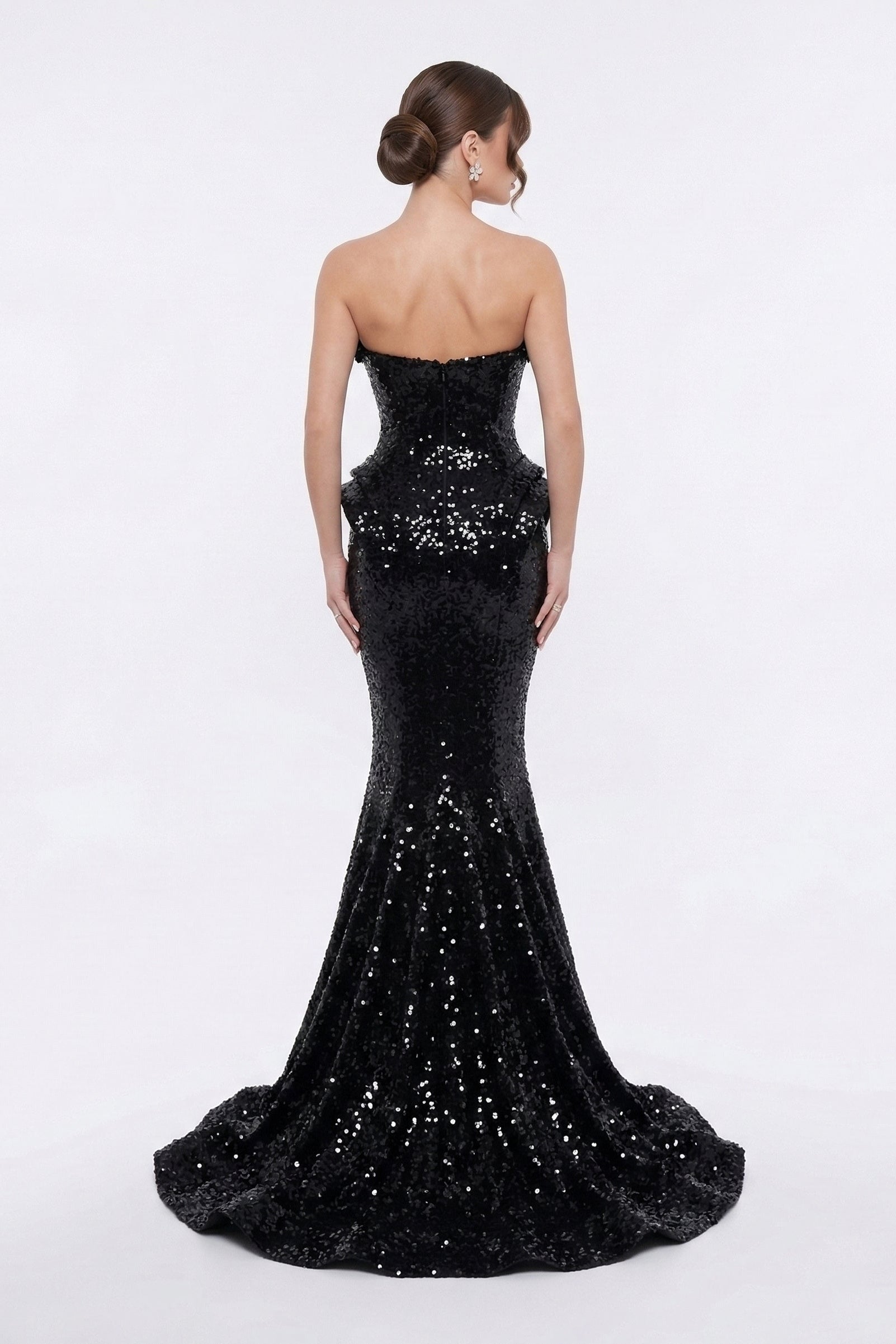 Fouad Sarkis F02263B Red Sequin Strapless Gown