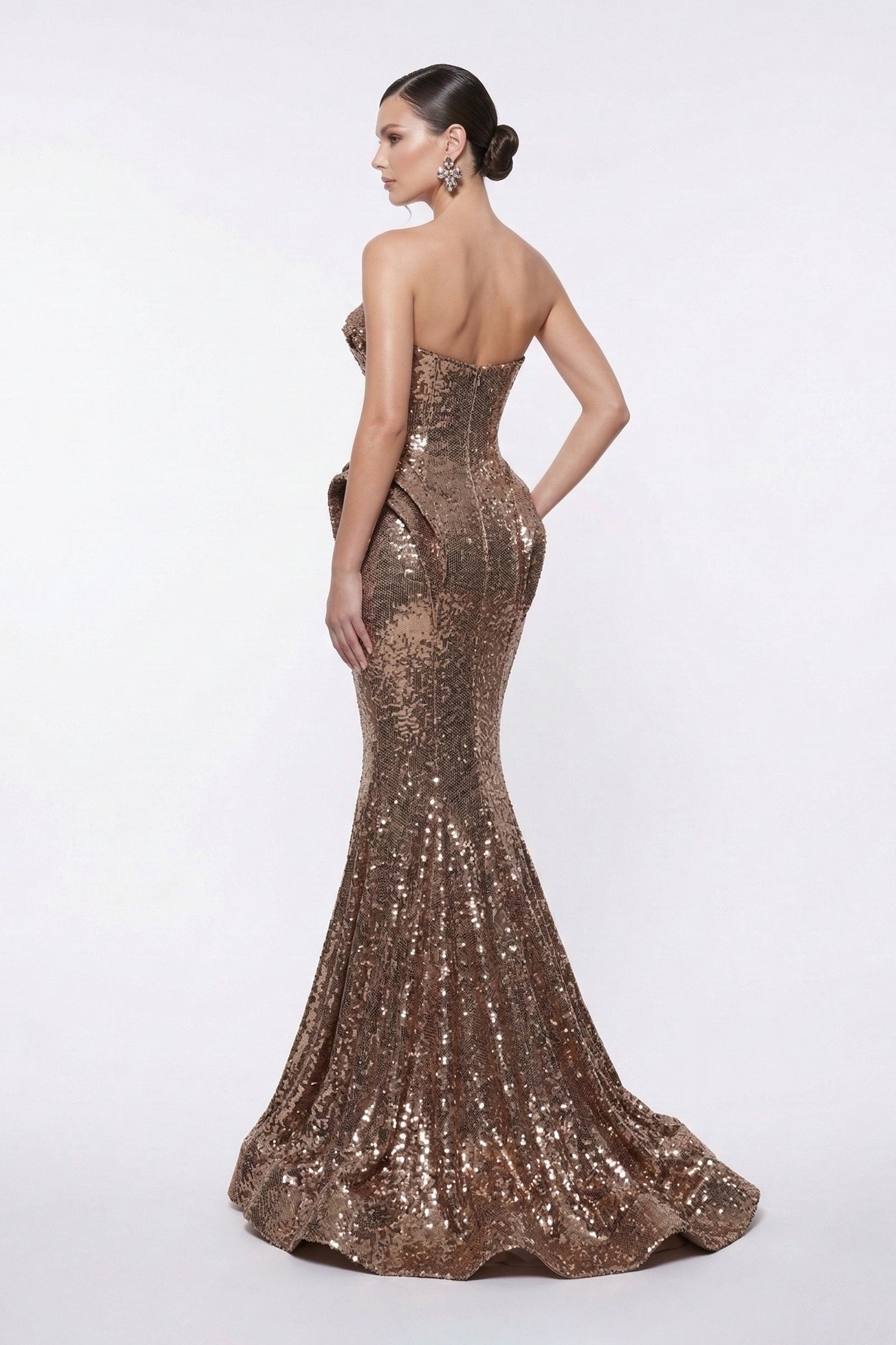 Fouad Sarkis F02263B Red Sequin Strapless Gown