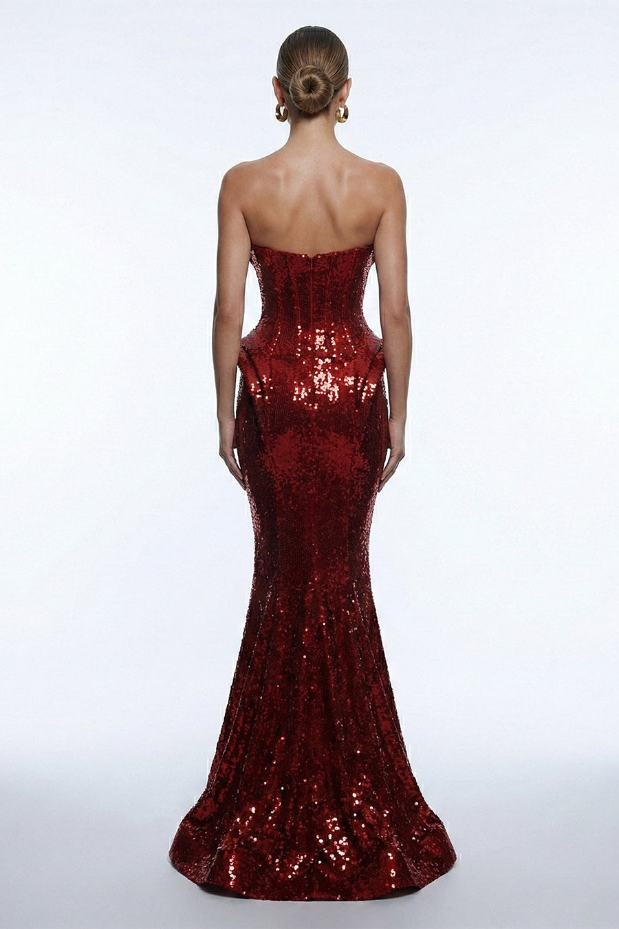 Fouad Sarkis F02263B Red Sequin Strapless Gown