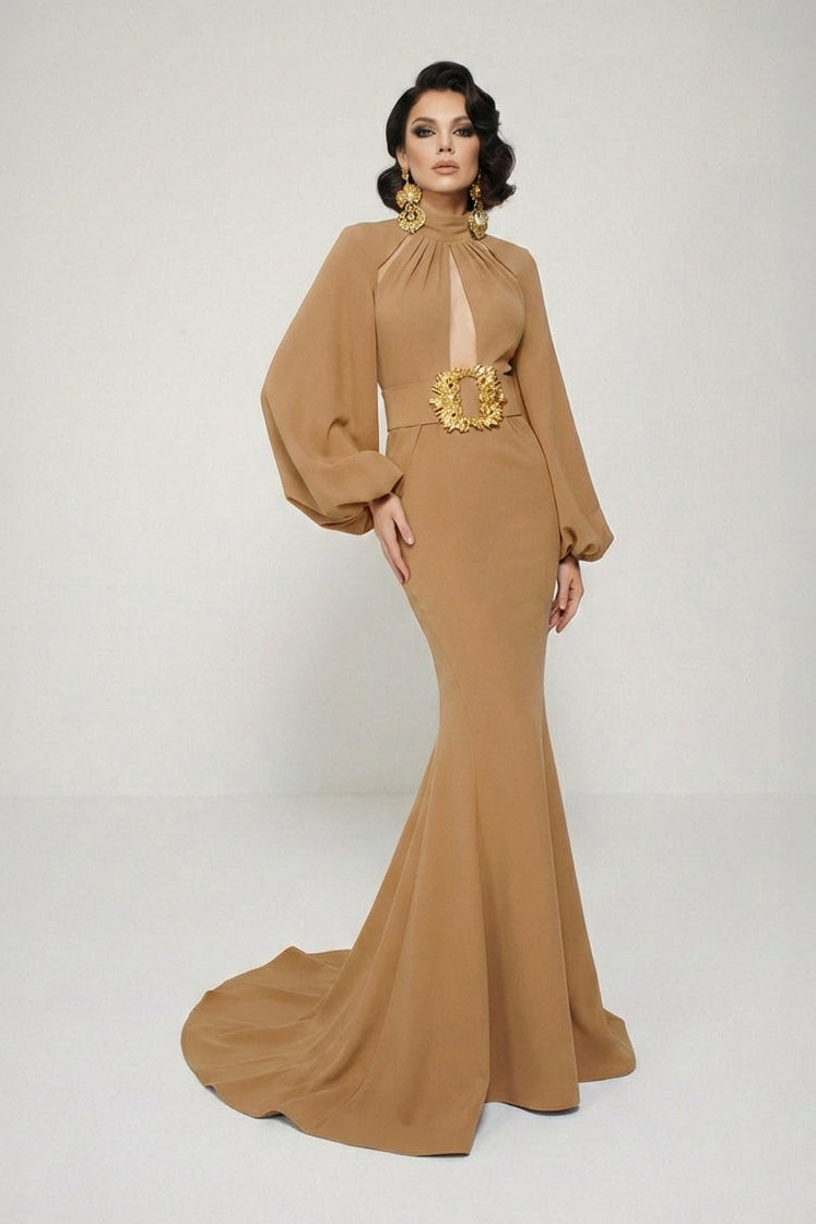 Fouad Sarkis F02373 Black High-Neck Keyhole Gown