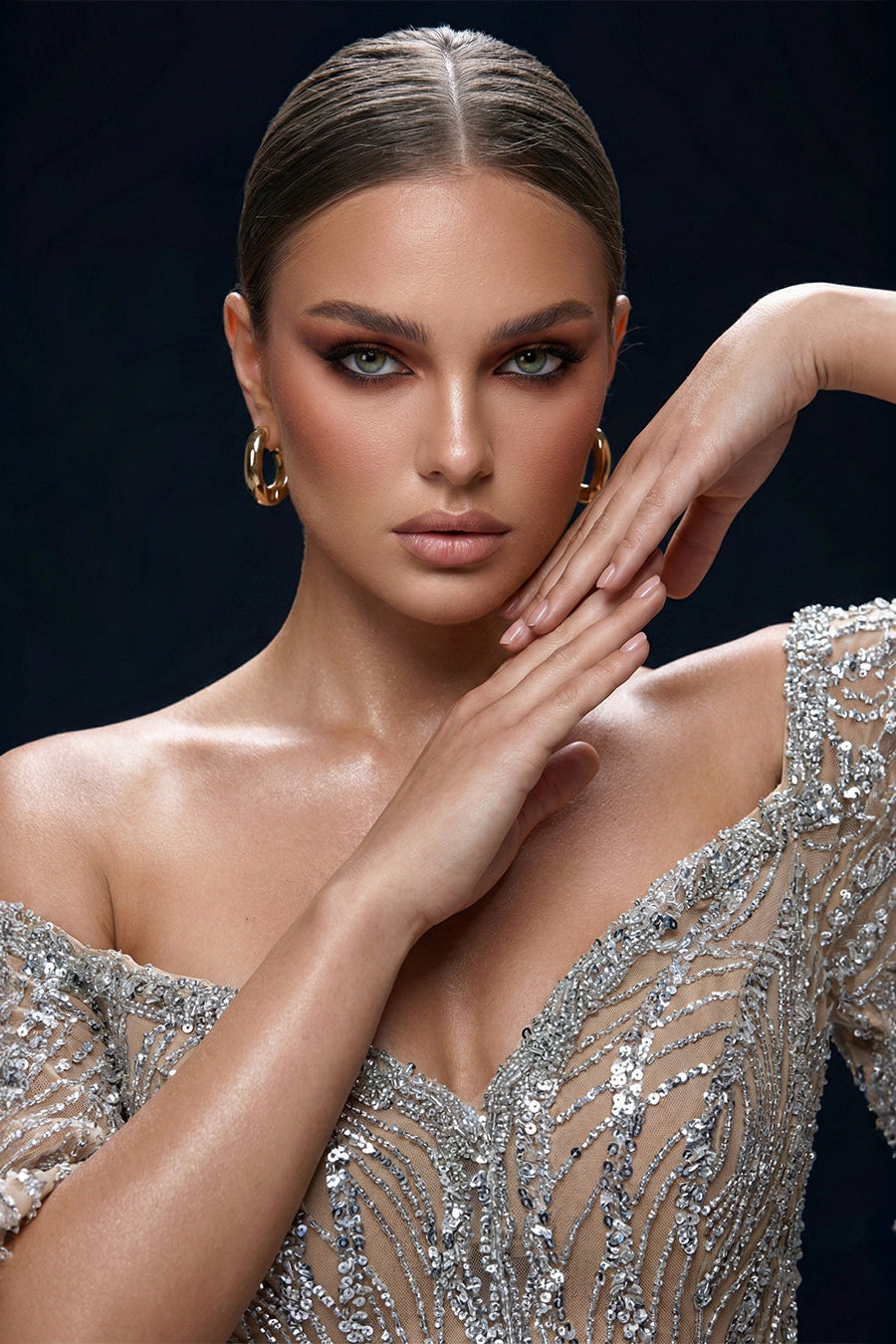 Fouad Sarkis F02529A Nude Silver Sequin Mermaid Gown