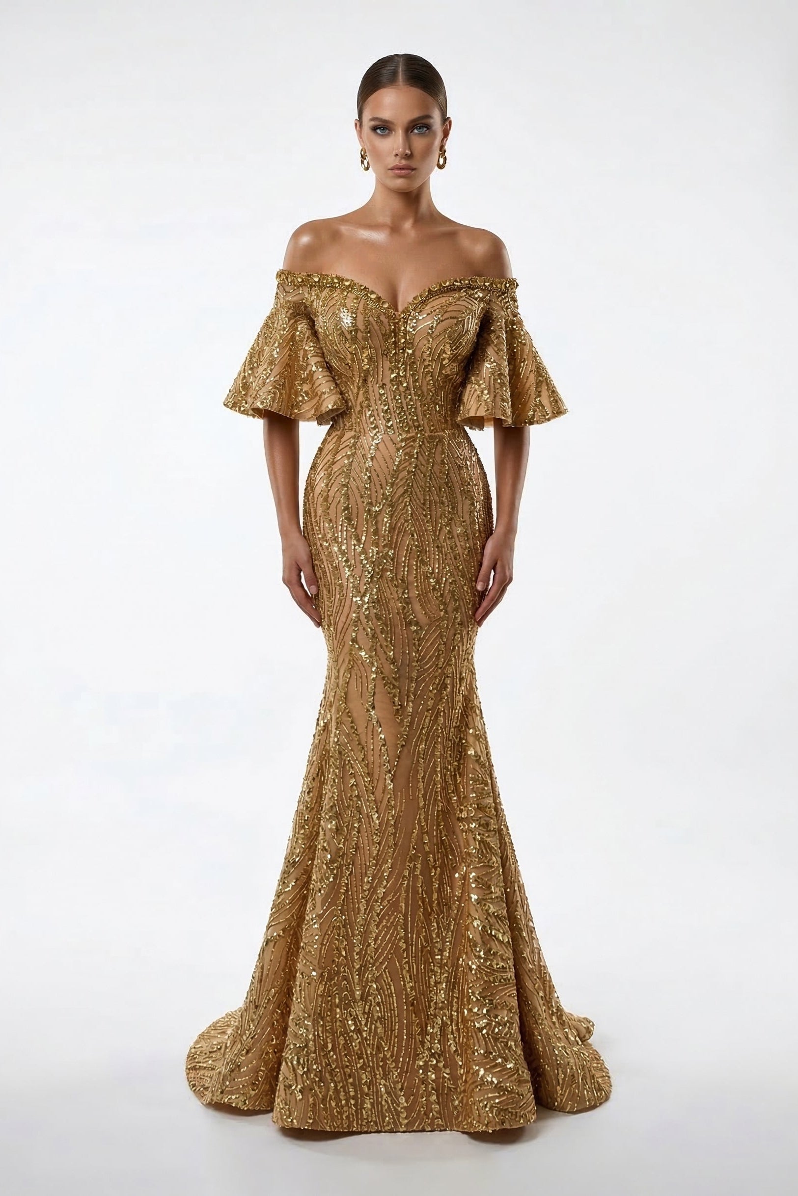 Fouad Sarkis F02529A Nude Silver Sequin Mermaid Gown