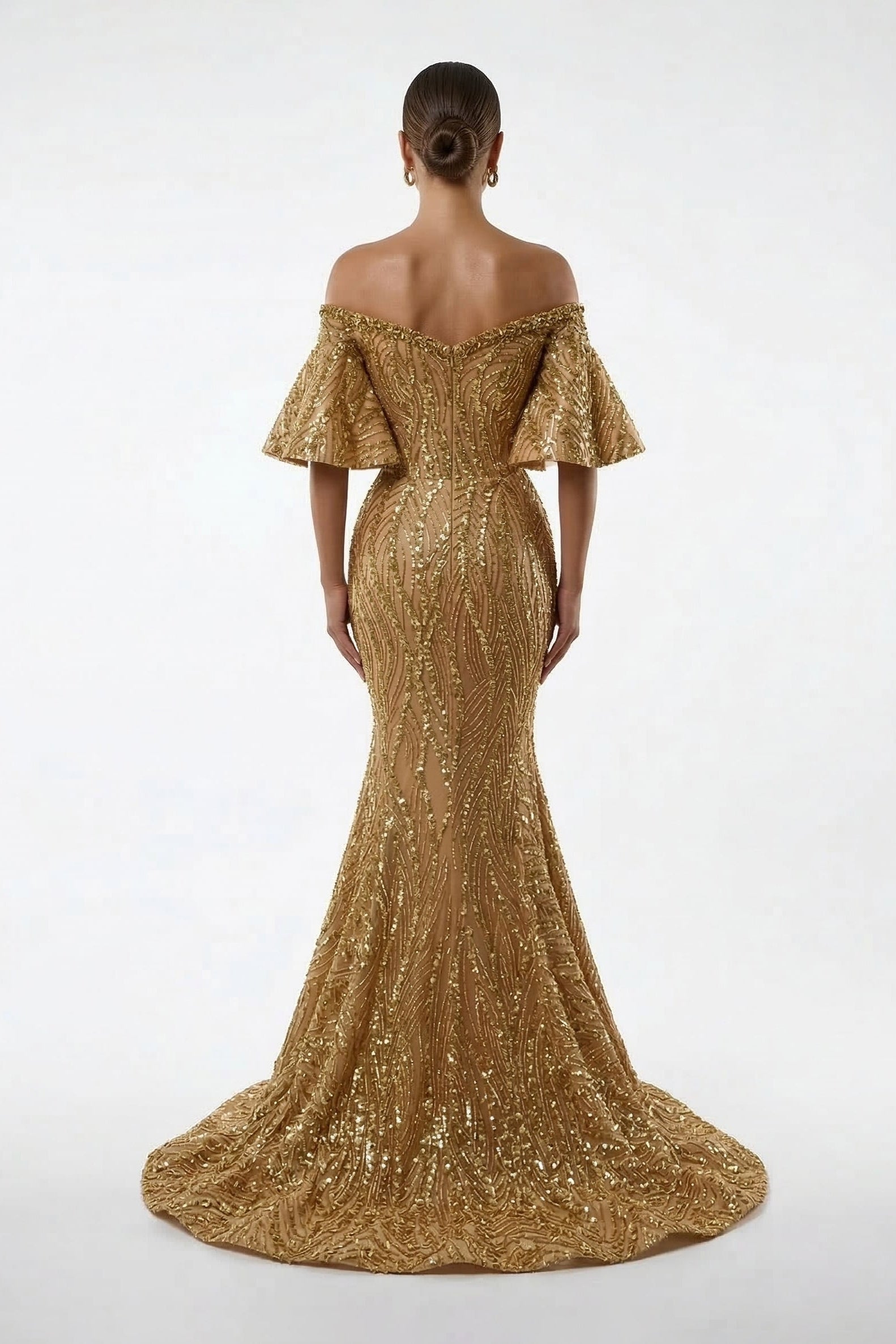 Fouad Sarkis F02529A Nude Silver Sequin Mermaid Gown