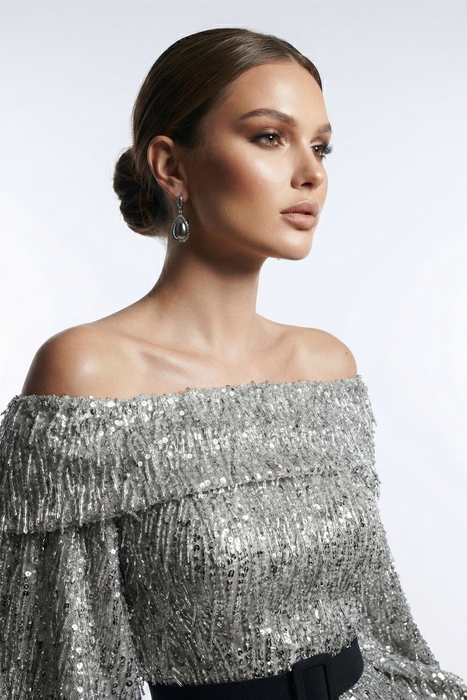 Fouad Sarkis F02752A Gold Off-Shoulder Voluminous Sleeve Gown
