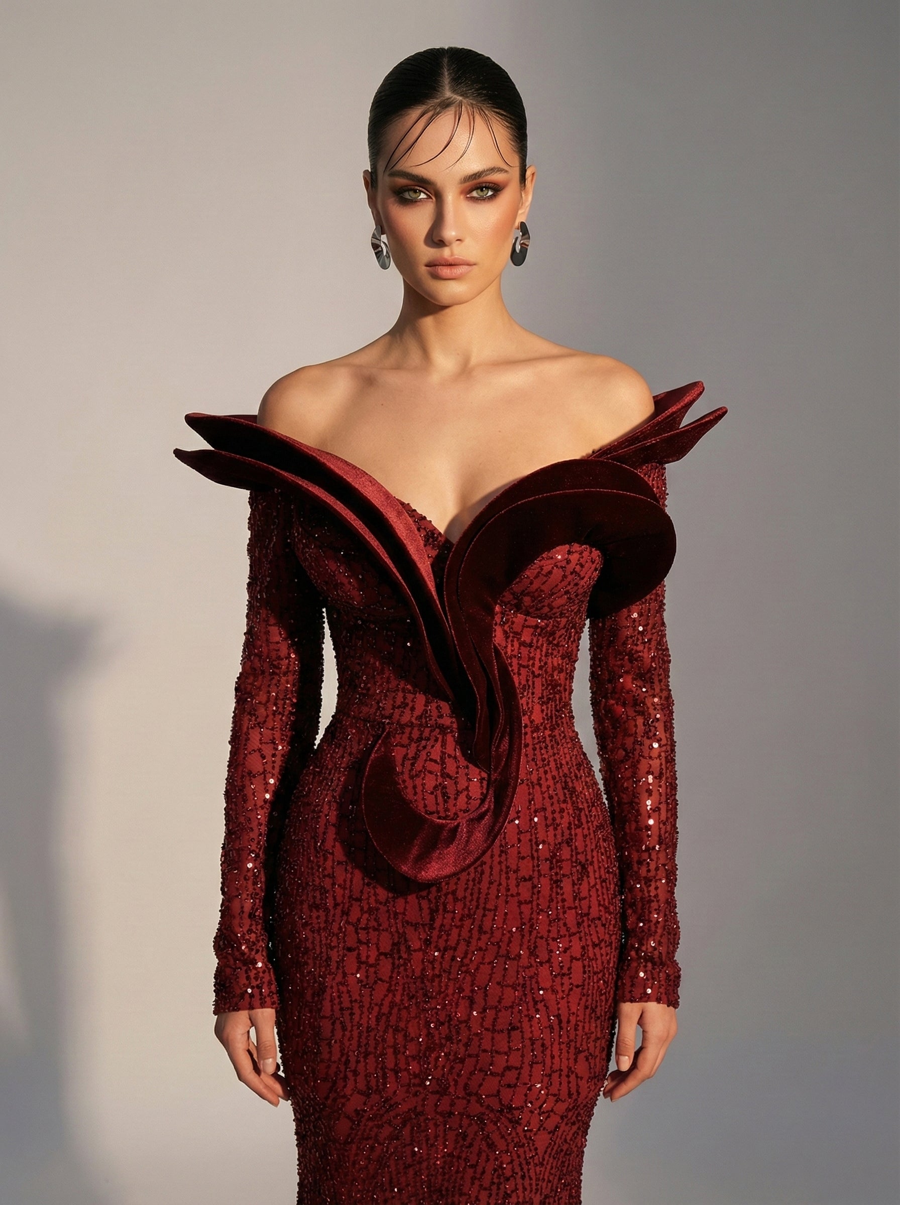 Fouad Sarkis F02896A Gold Sequin Ruffle Mermaid Gown