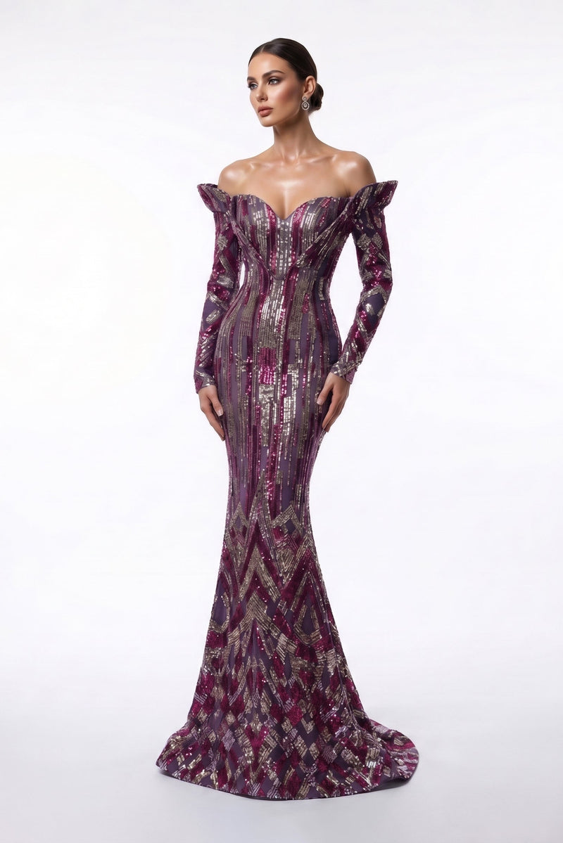 Fouad Sarkis F02900A Embellished Off-Shoulder Mermaid Gown