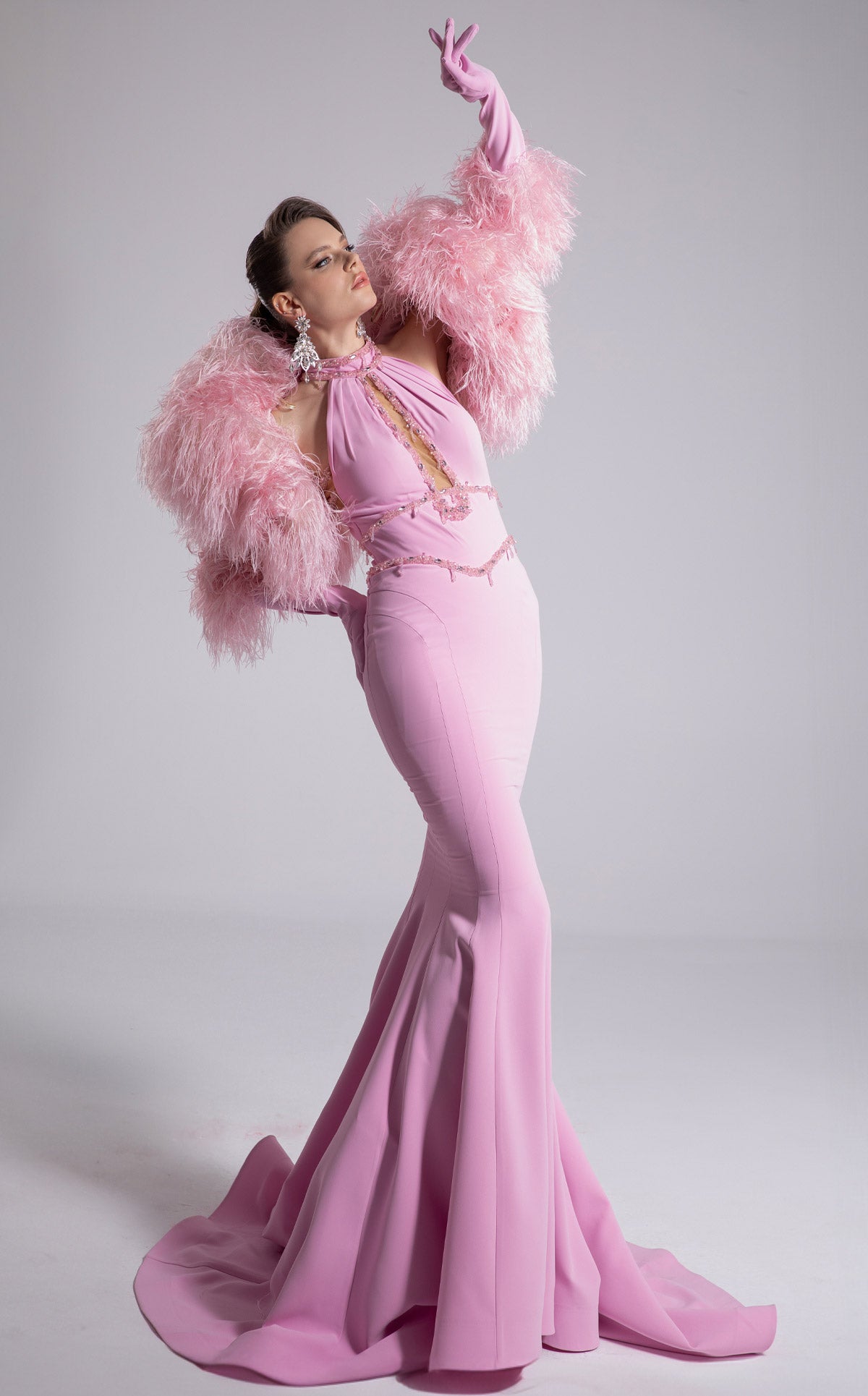 Fouad Sarkis F02903 Blush Pink Halter Mermaid Gown with Crystal Detail
