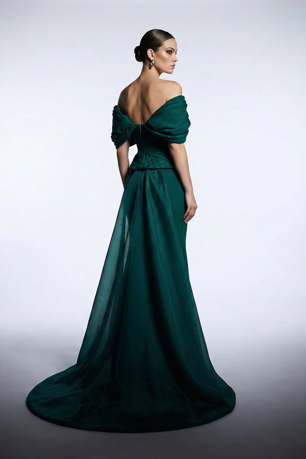 Fouad Sarkis F02943 Crepe Organza Corseted Train Gown