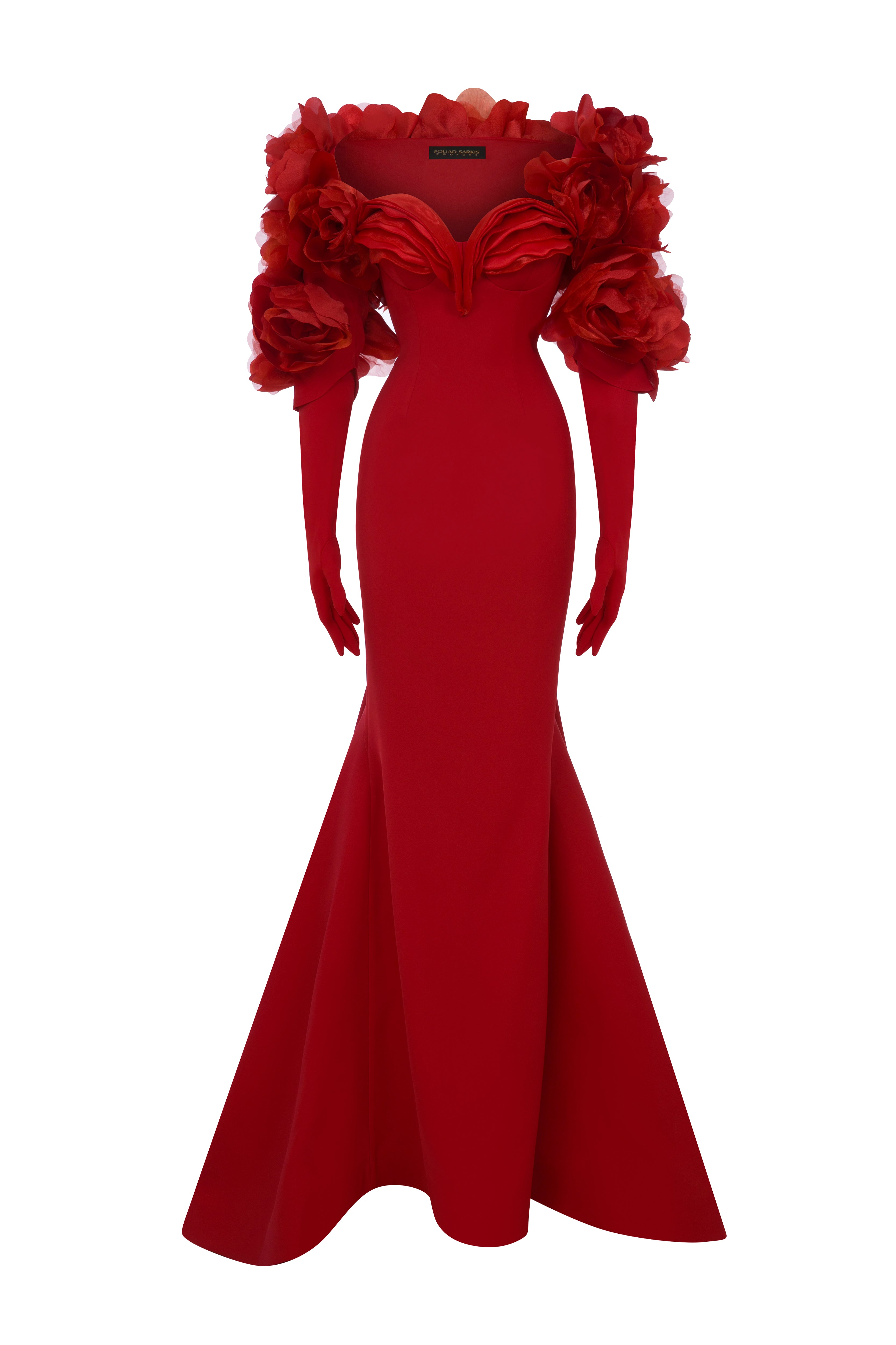Fouad Sarkis F02944 Organza Ruffle Detachable Bolero Gown