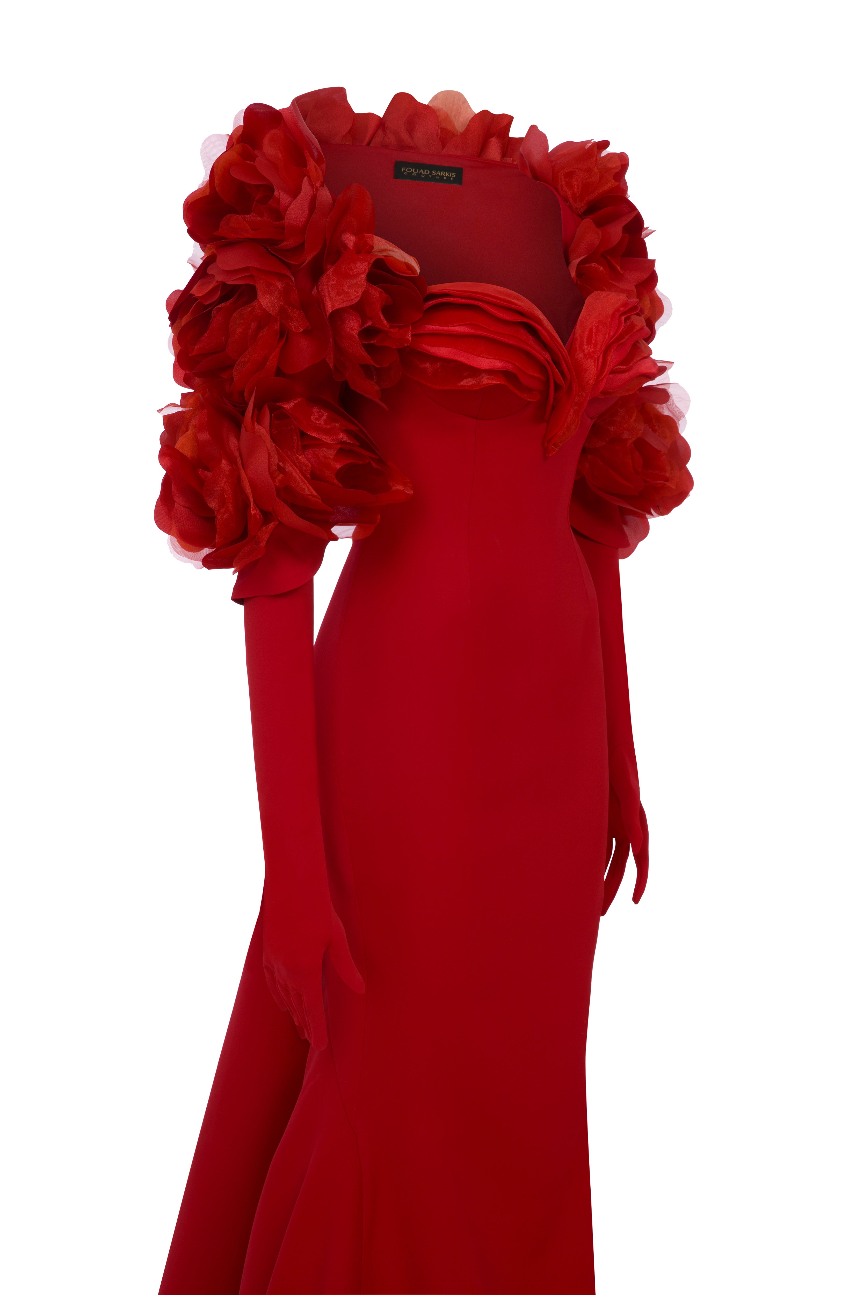 Fouad Sarkis F02944 Organza Ruffle Detachable Bolero Gown