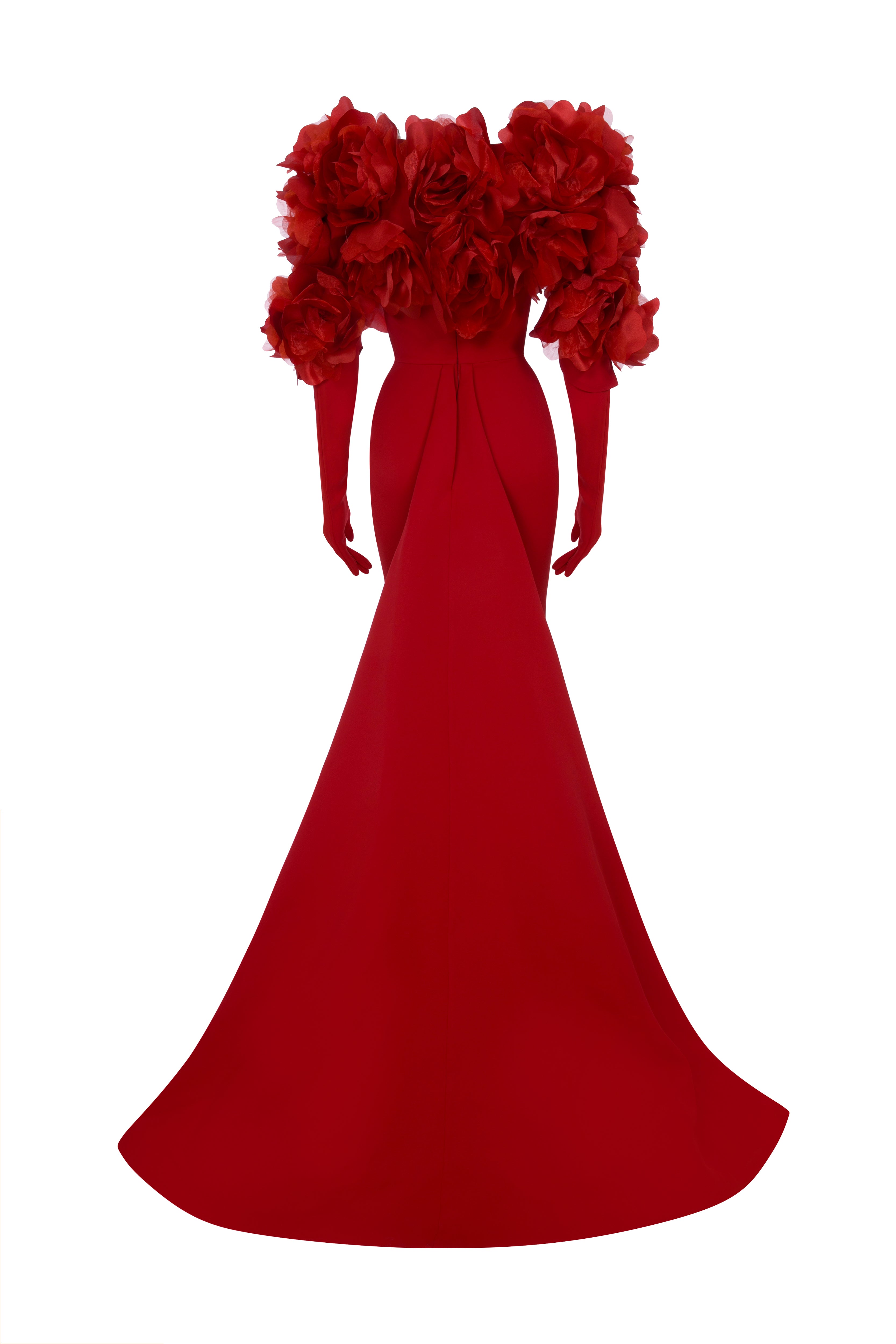 Fouad Sarkis F02944 Organza Ruffle Detachable Bolero Gown