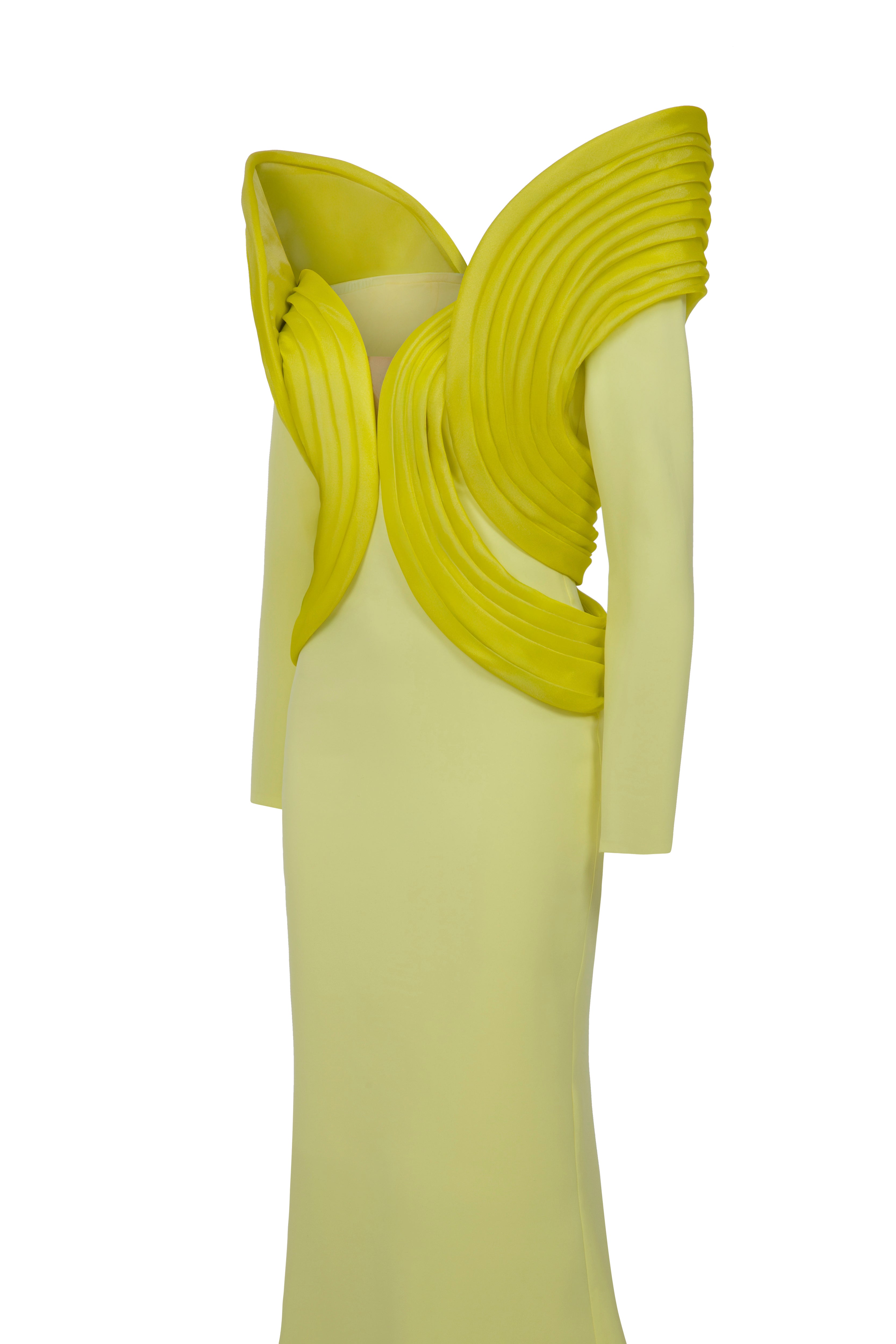 Fouad Sarkis F02945 Matte Crepe Organza Wing Gown
