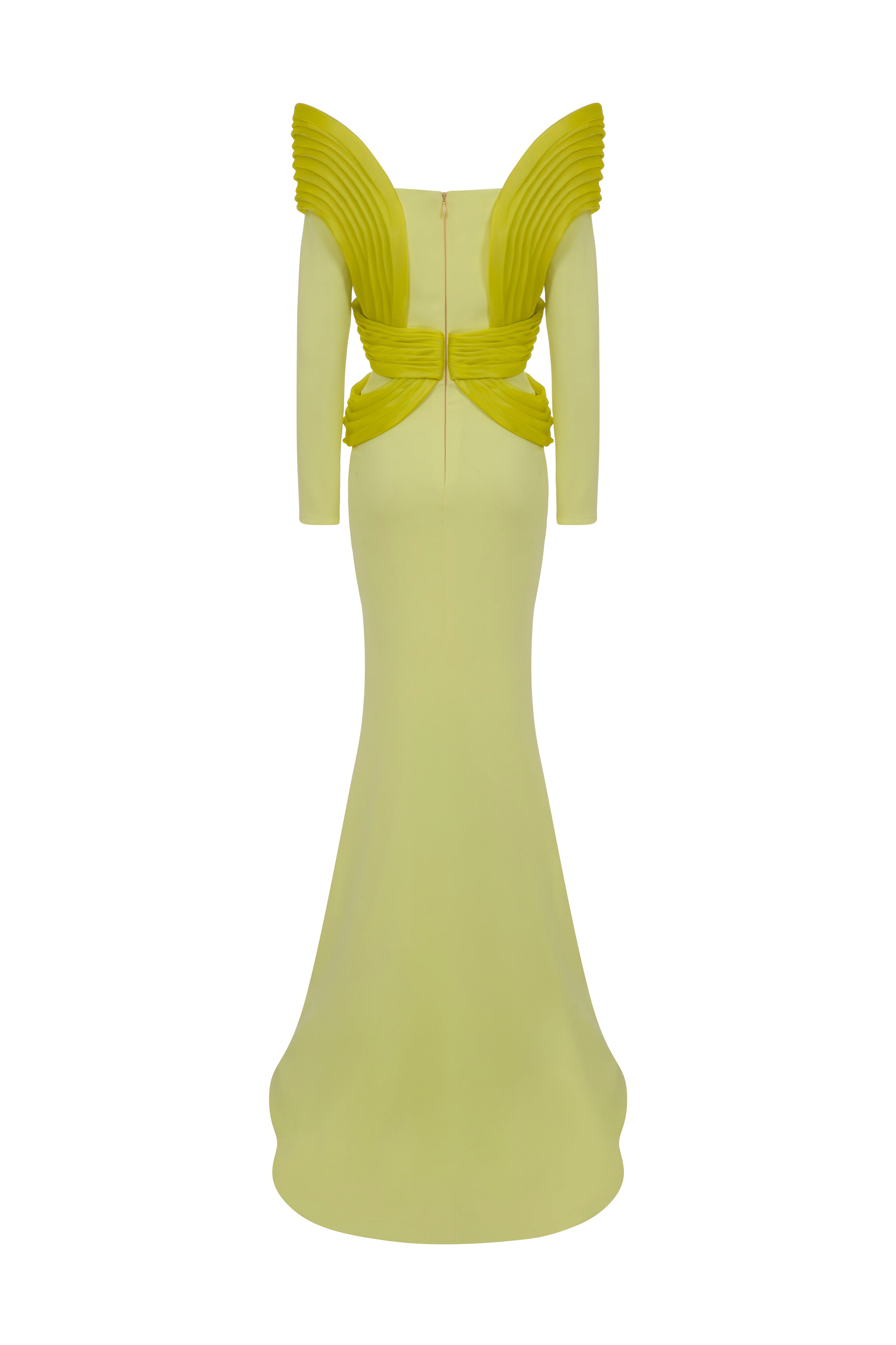 Fouad Sarkis F02945 Matte Crepe Organza Wing Gown