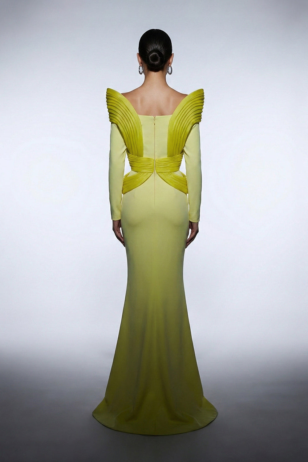Fouad Sarkis F02945 Matte Crepe Organza Wing Gown