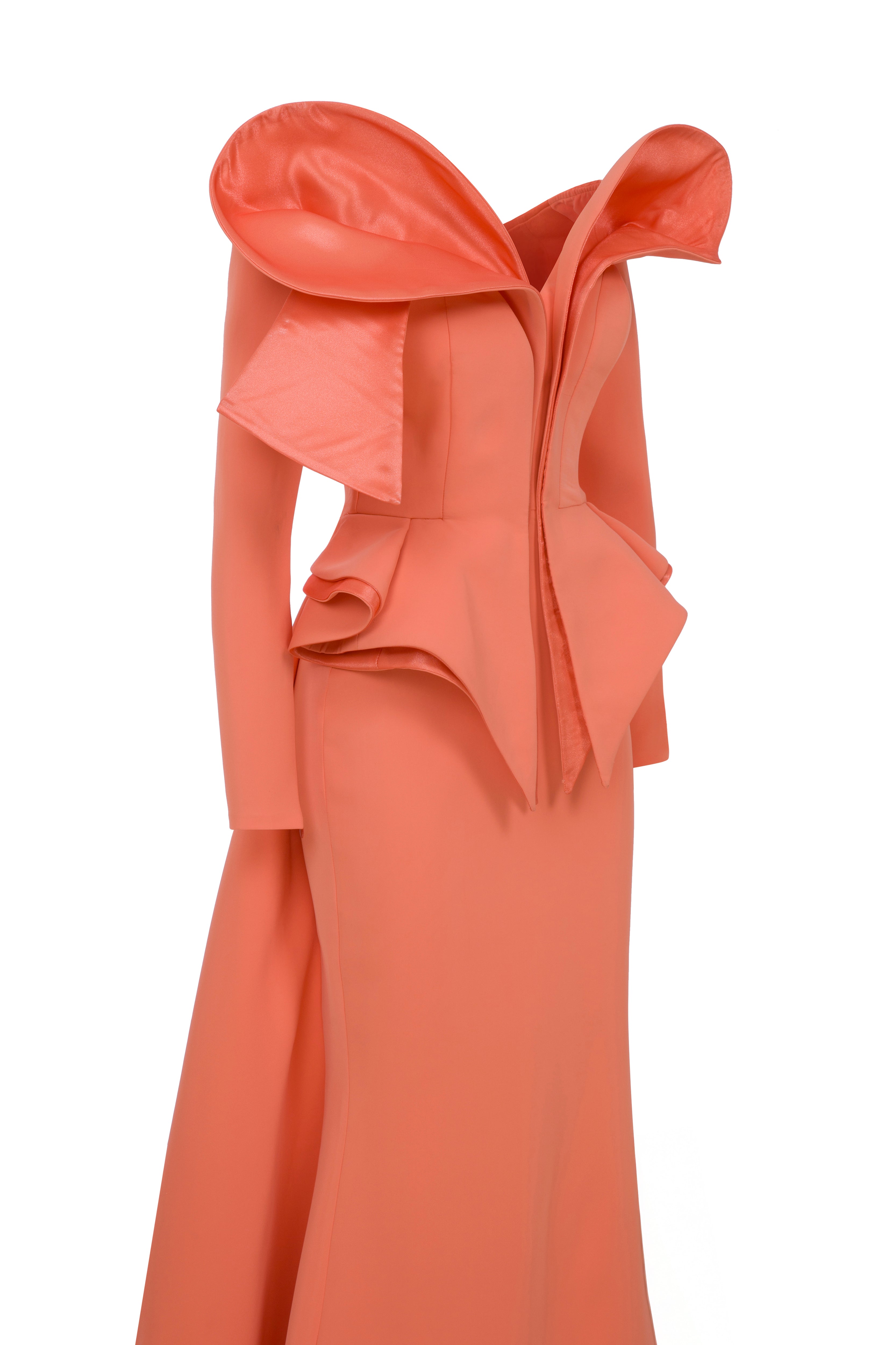 Fouad Sarkis F02947 Coral Sculptural Couture Gown