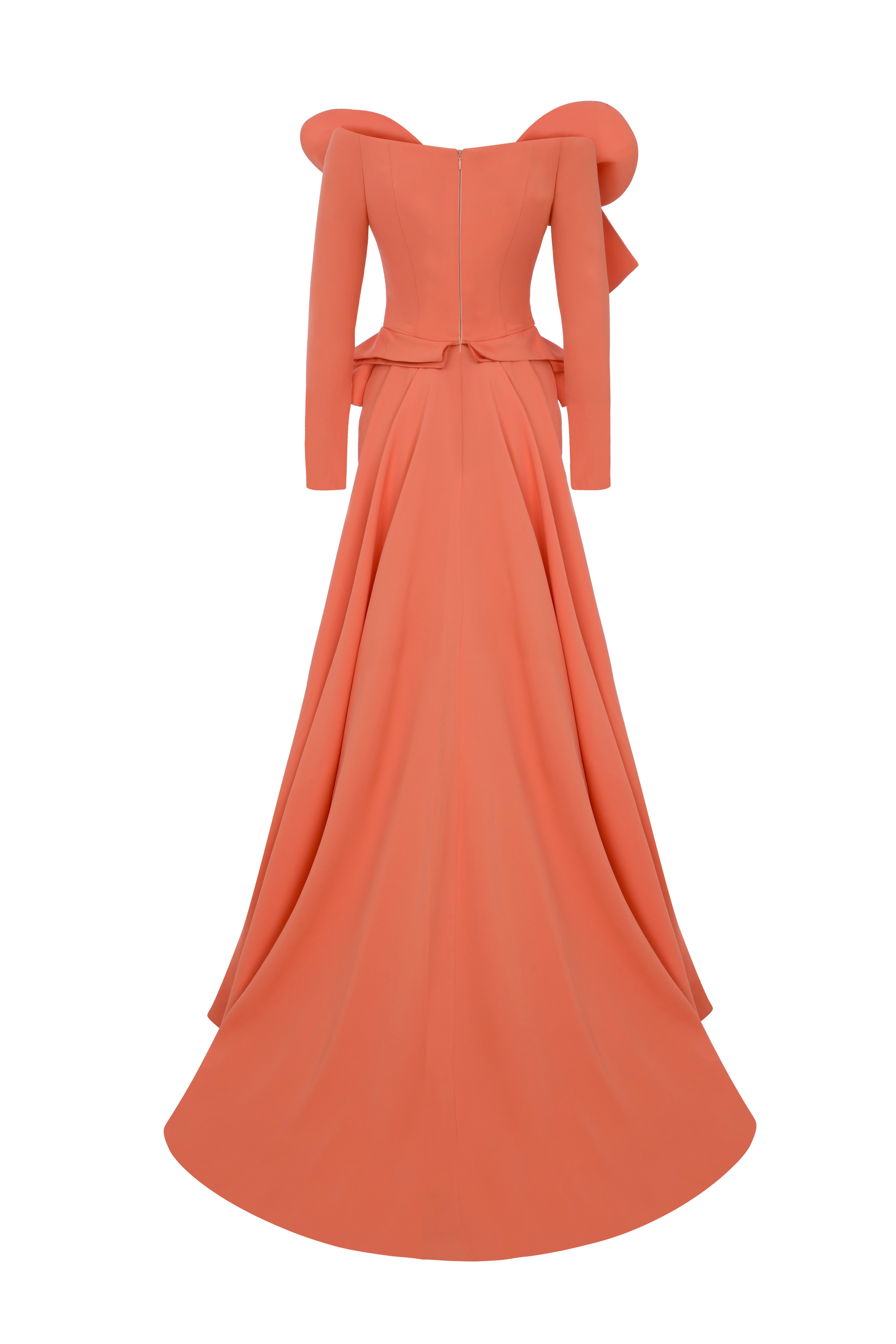 Fouad Sarkis F02947 Coral Sculptural Couture Gown