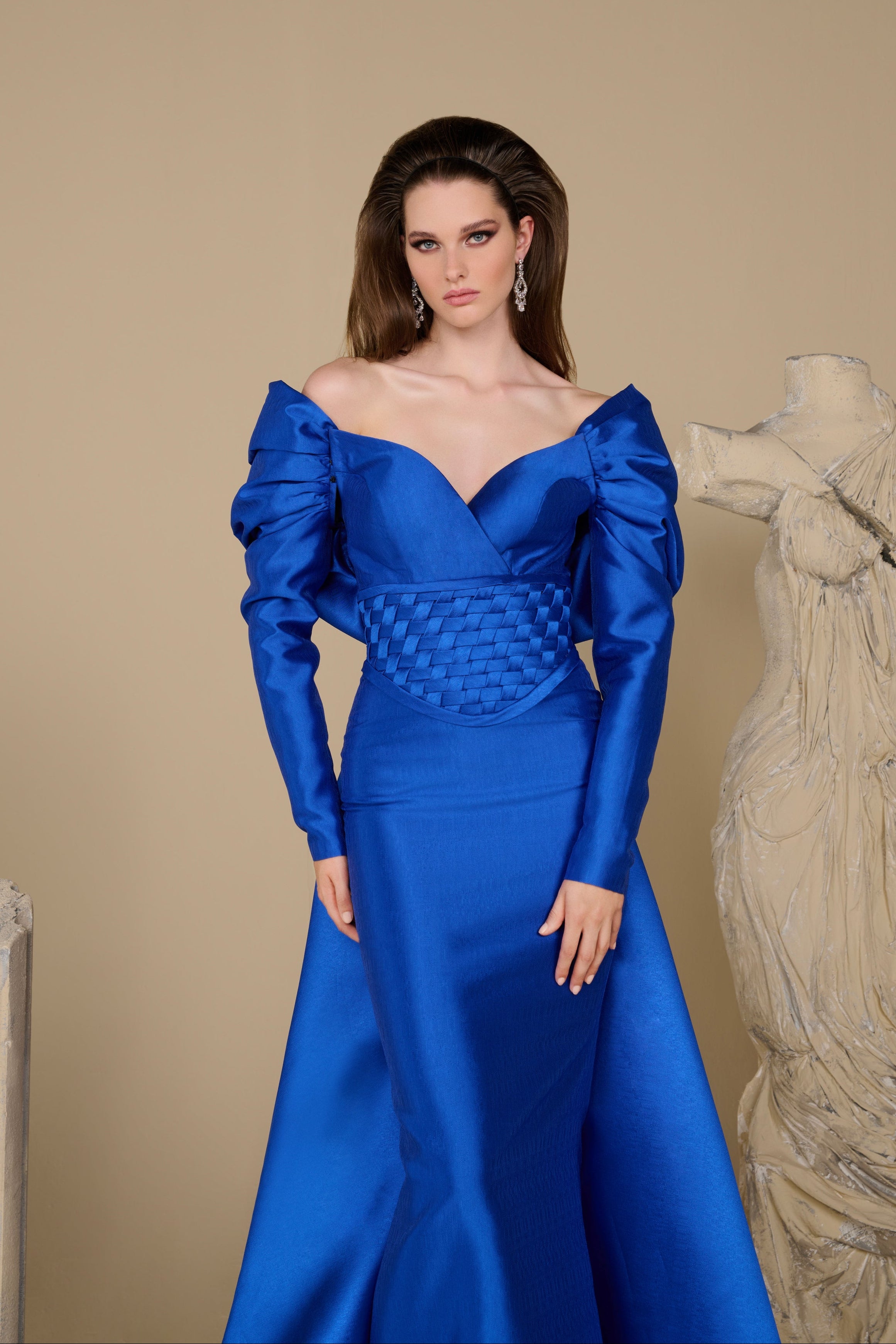 Fouad Sarkis F02948 Matte Satin Basket-Weave Corset Gown