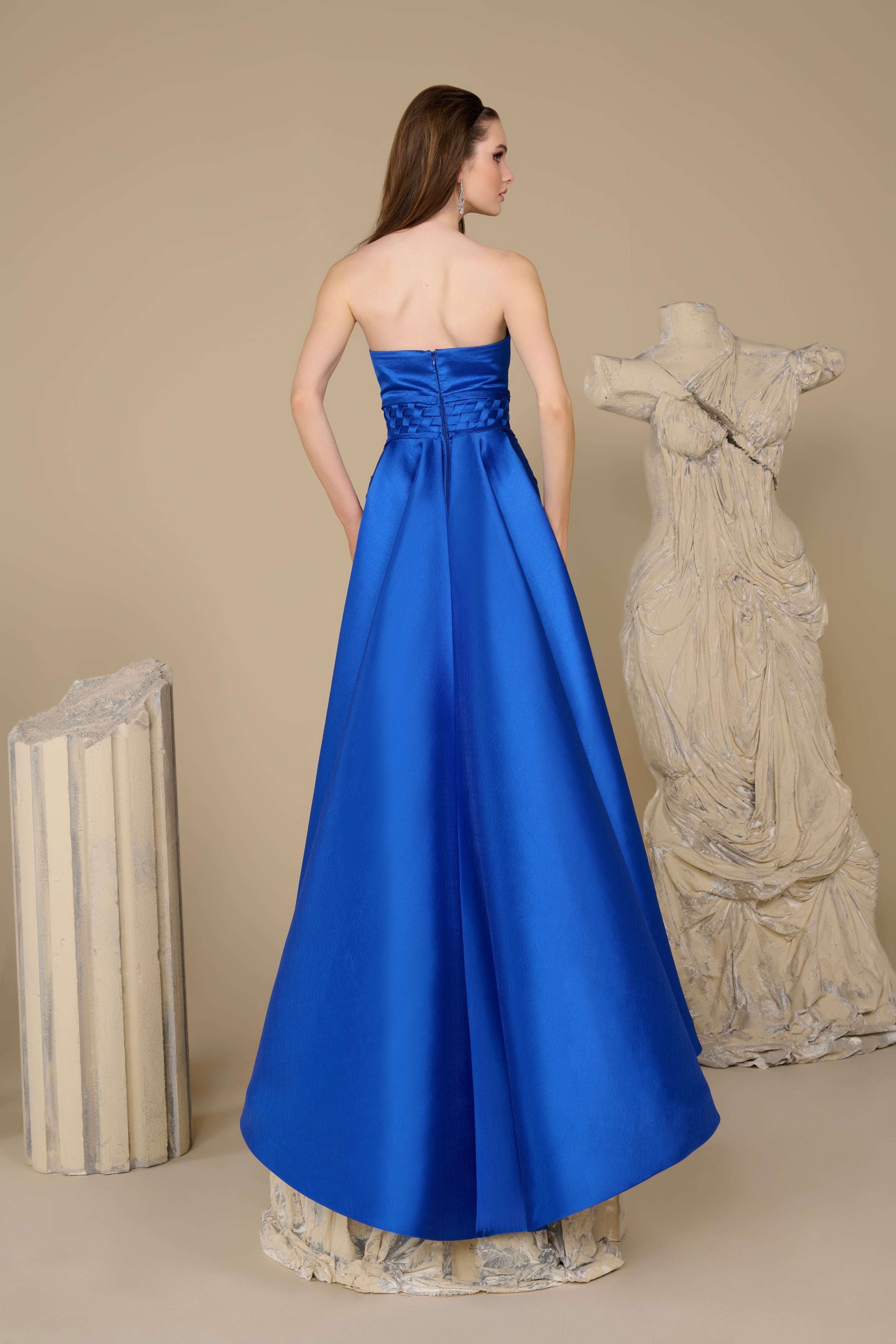 Fouad Sarkis F02948 Matte Satin Basket-Weave Corset Gown