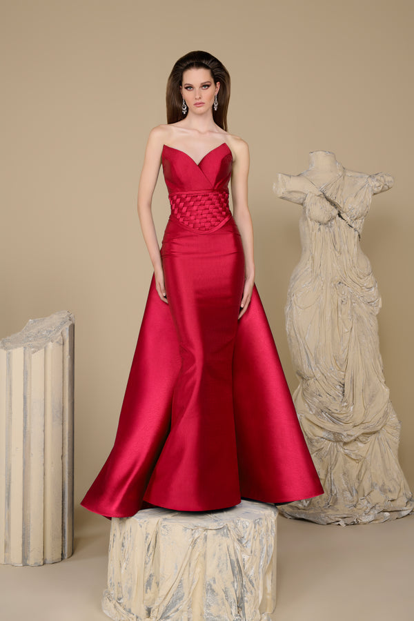 Fouad Sarkis F02948 Matte Satin Basket-Weave Corset Gown