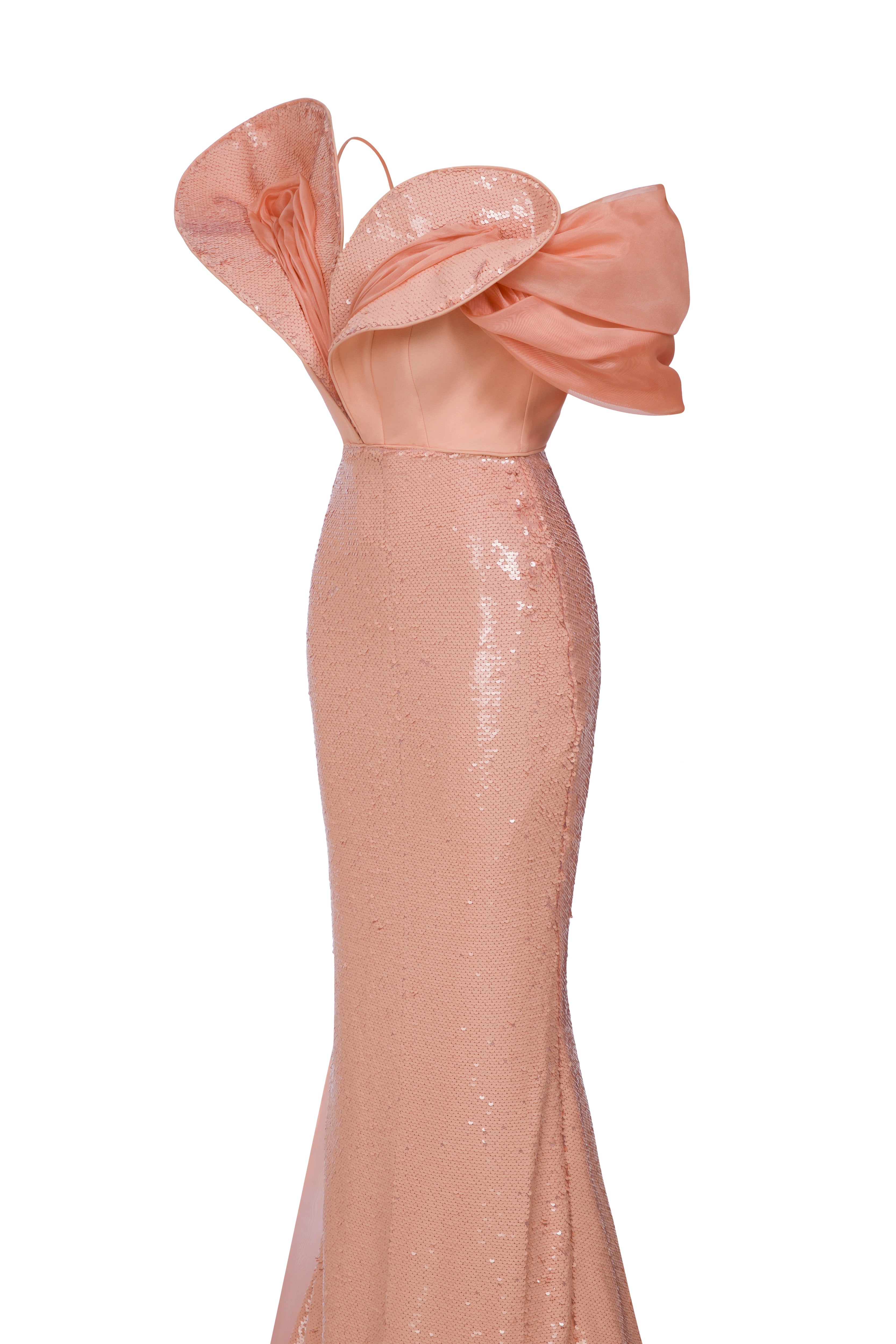 Fouad Sarkis F02949 Salmon Sequin Chiffon Crepe Gown