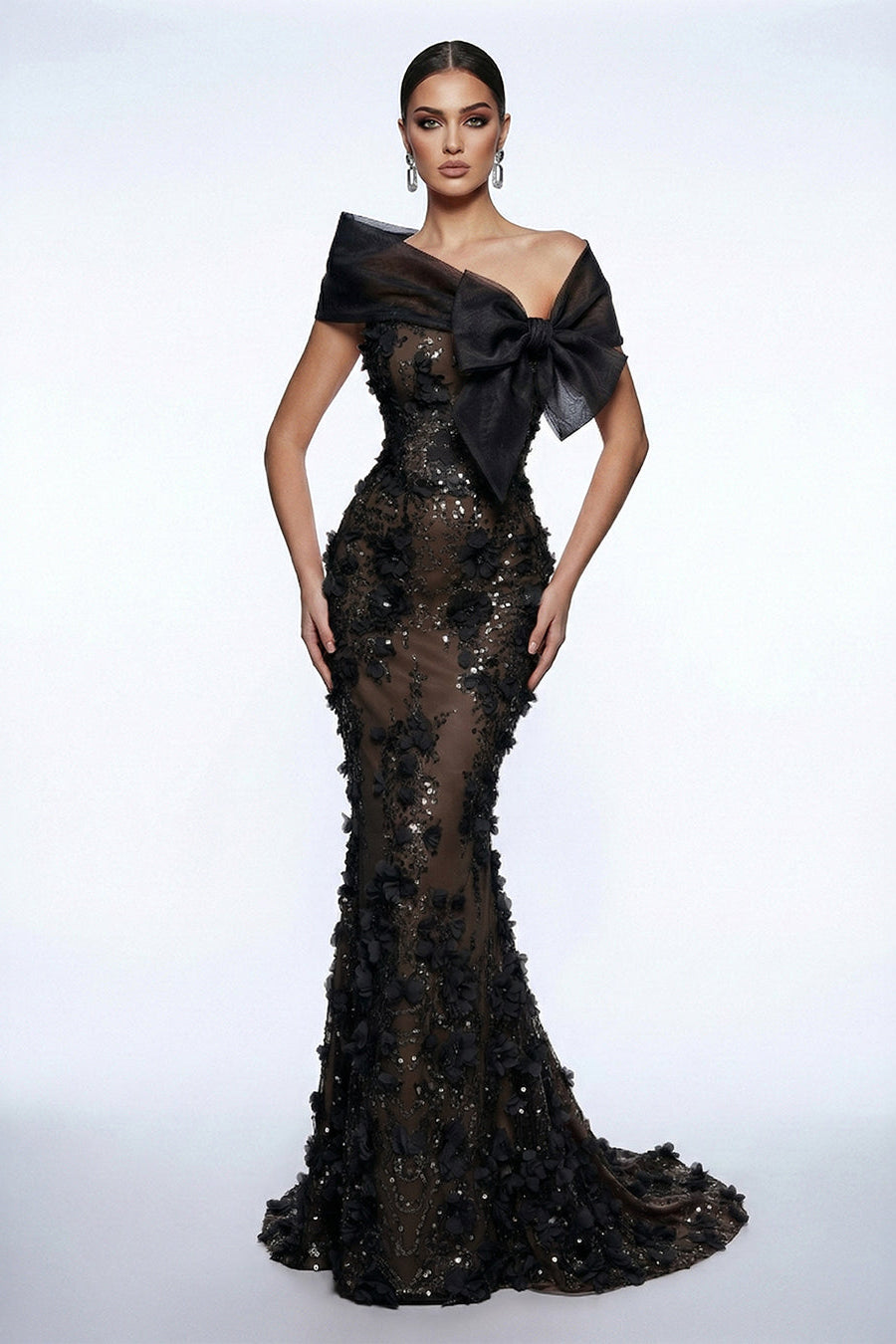 Fouad Sarkis F02950A Blush Pink Bow Mermaid Gown