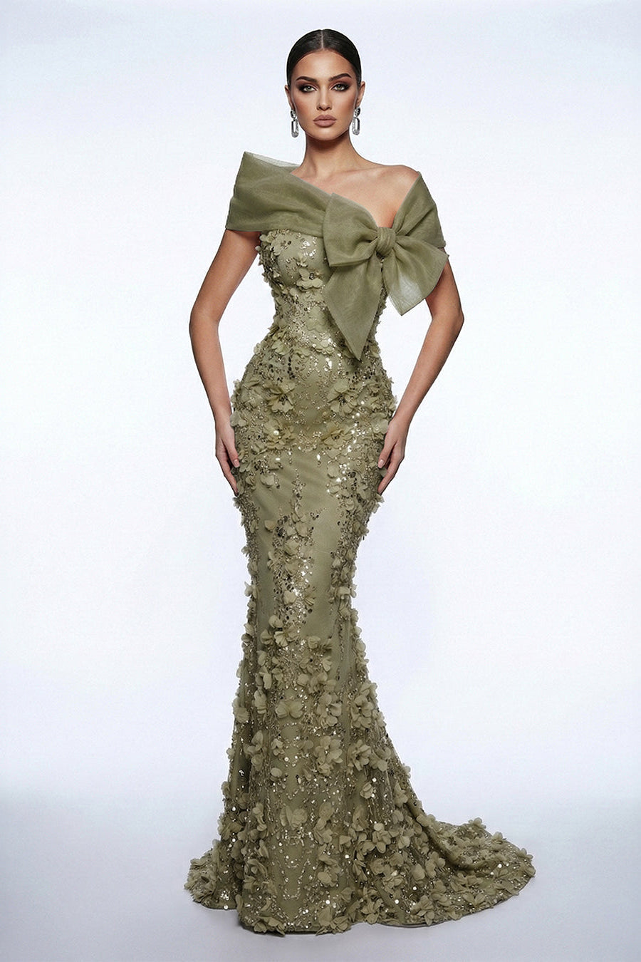 Fouad Sarkis F02950A Blush Pink Bow Mermaid Gown