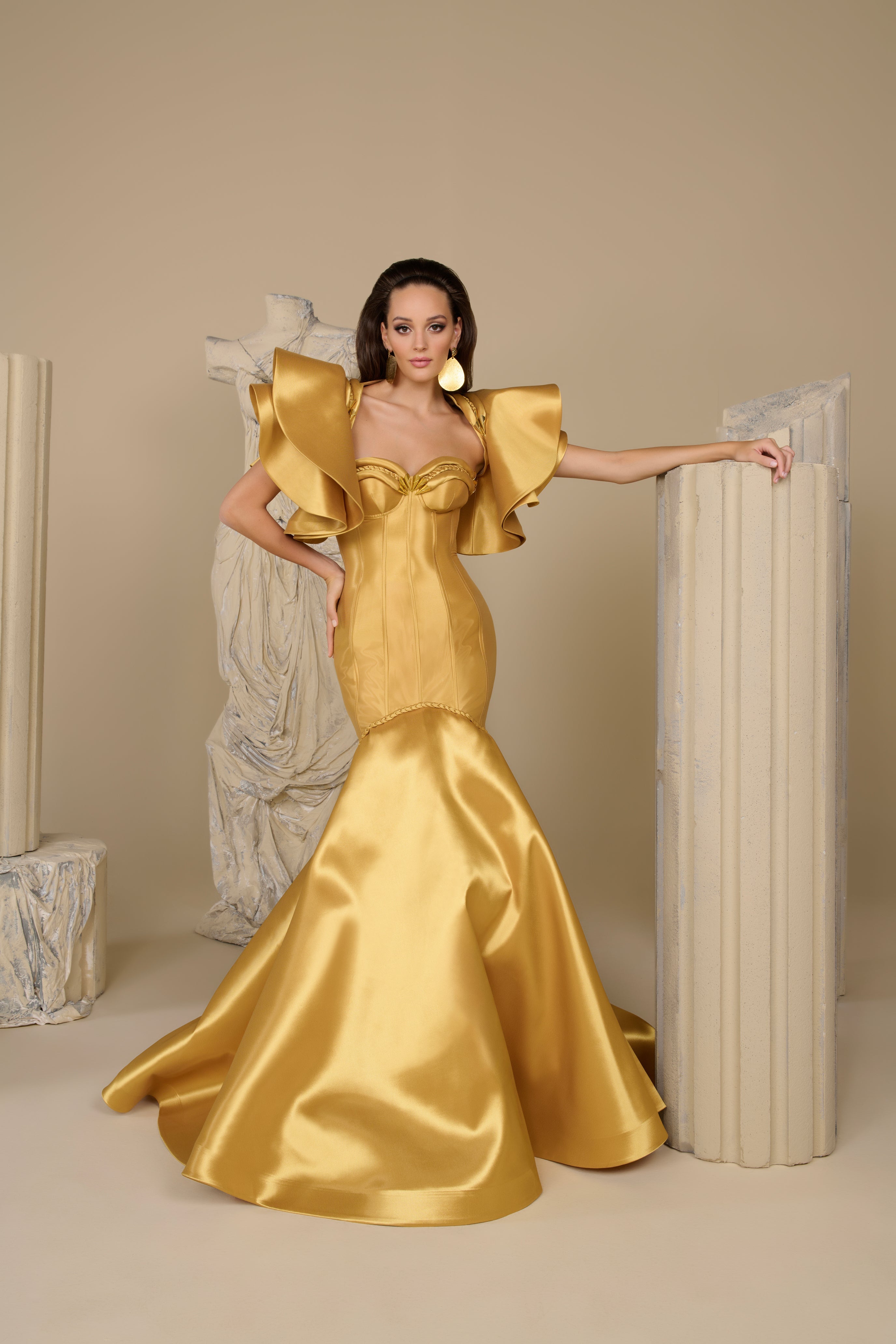 Fouad Sarkis F02951 Royal Satin Corseted Gown