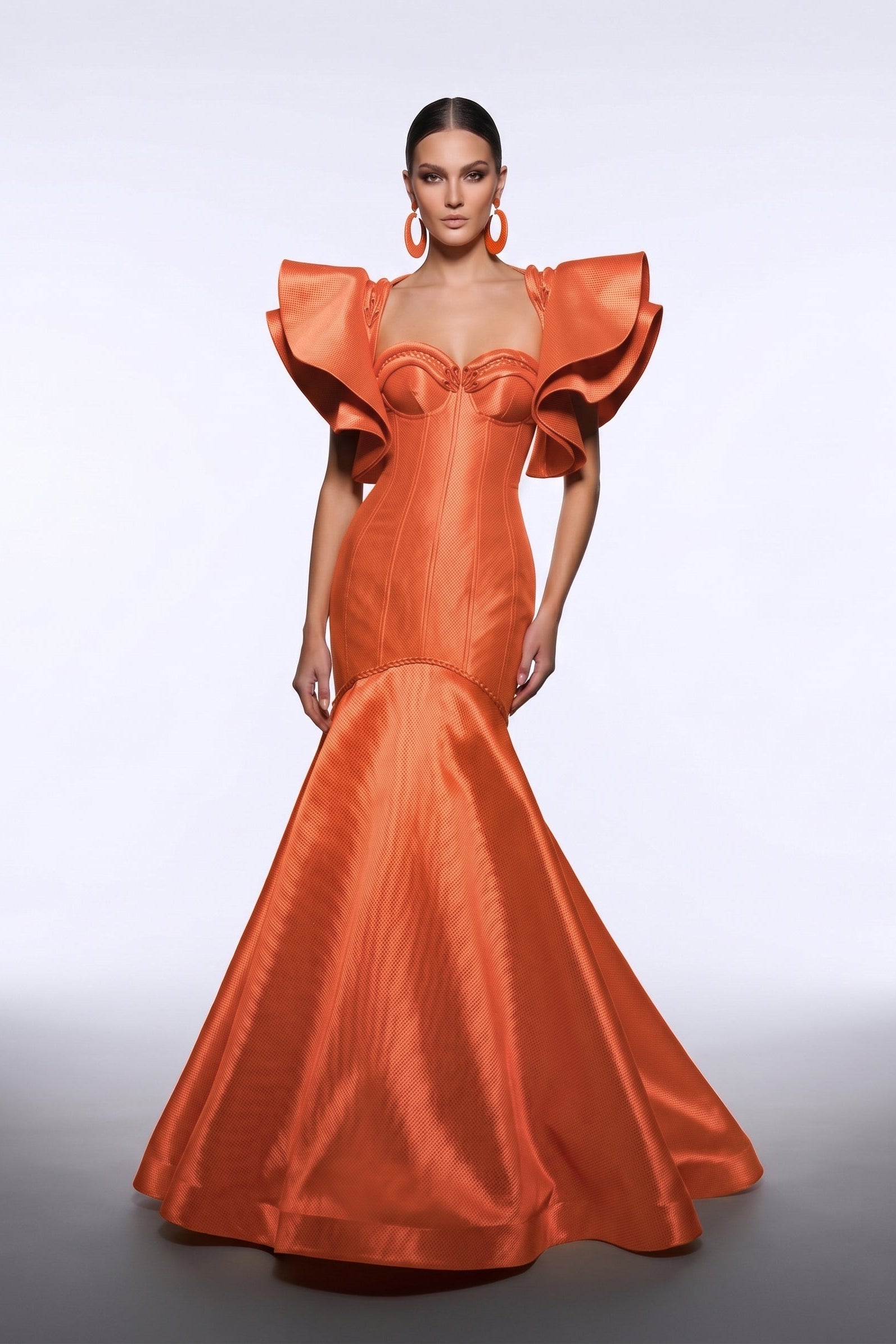 Fouad Sarkis F02951 Royal Satin Corseted Gown