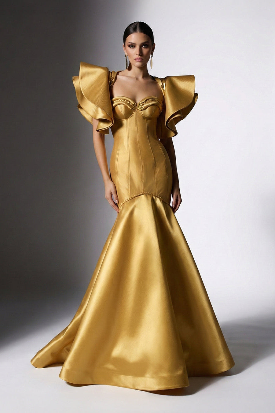 Fouad Sarkis F02951 Royal Satin Corseted Gown