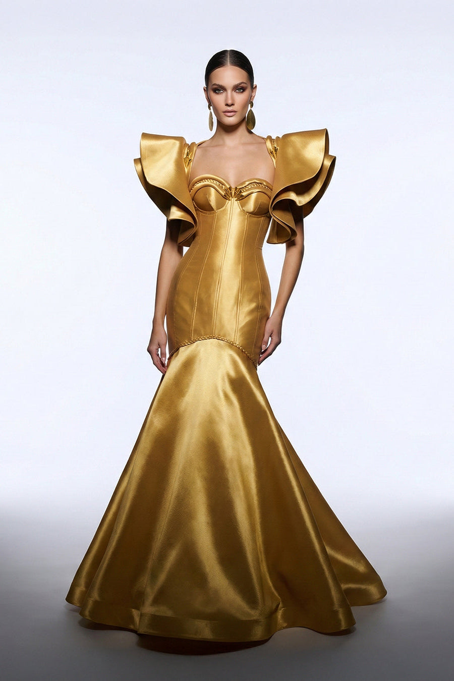 Fouad Sarkis F02951 Royal Satin Corseted Gown