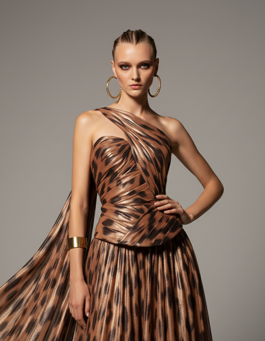 Fouad Sarkis F02953 Off-Shoulder Animal Print Corset Evening Gown