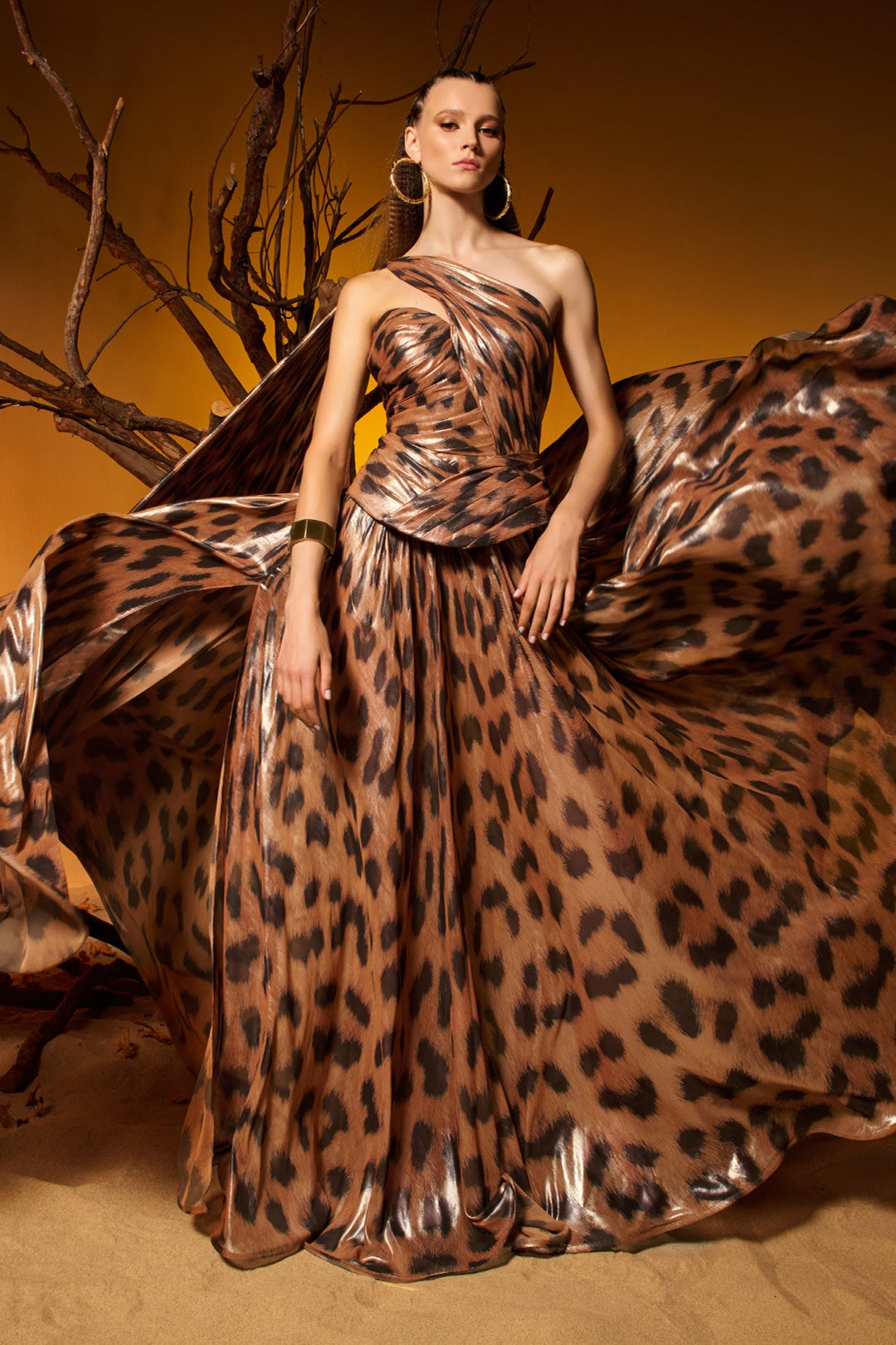 Fouad Sarkis F02953 Off-Shoulder Animal Print Corset Evening Gown