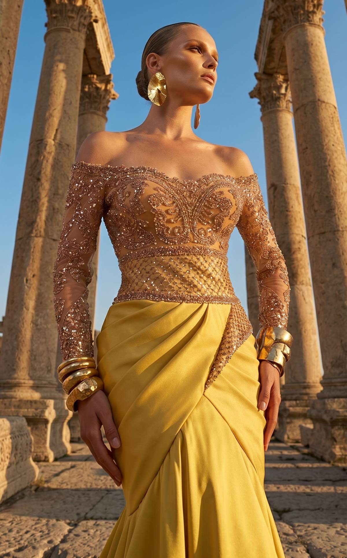 Fouad Sarkis F02957 Off-Shoulder Timeless Luxury Gown