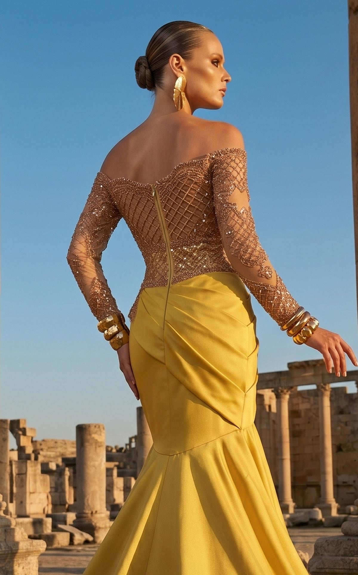 Fouad Sarkis F02957 Off-Shoulder Timeless Luxury Gown
