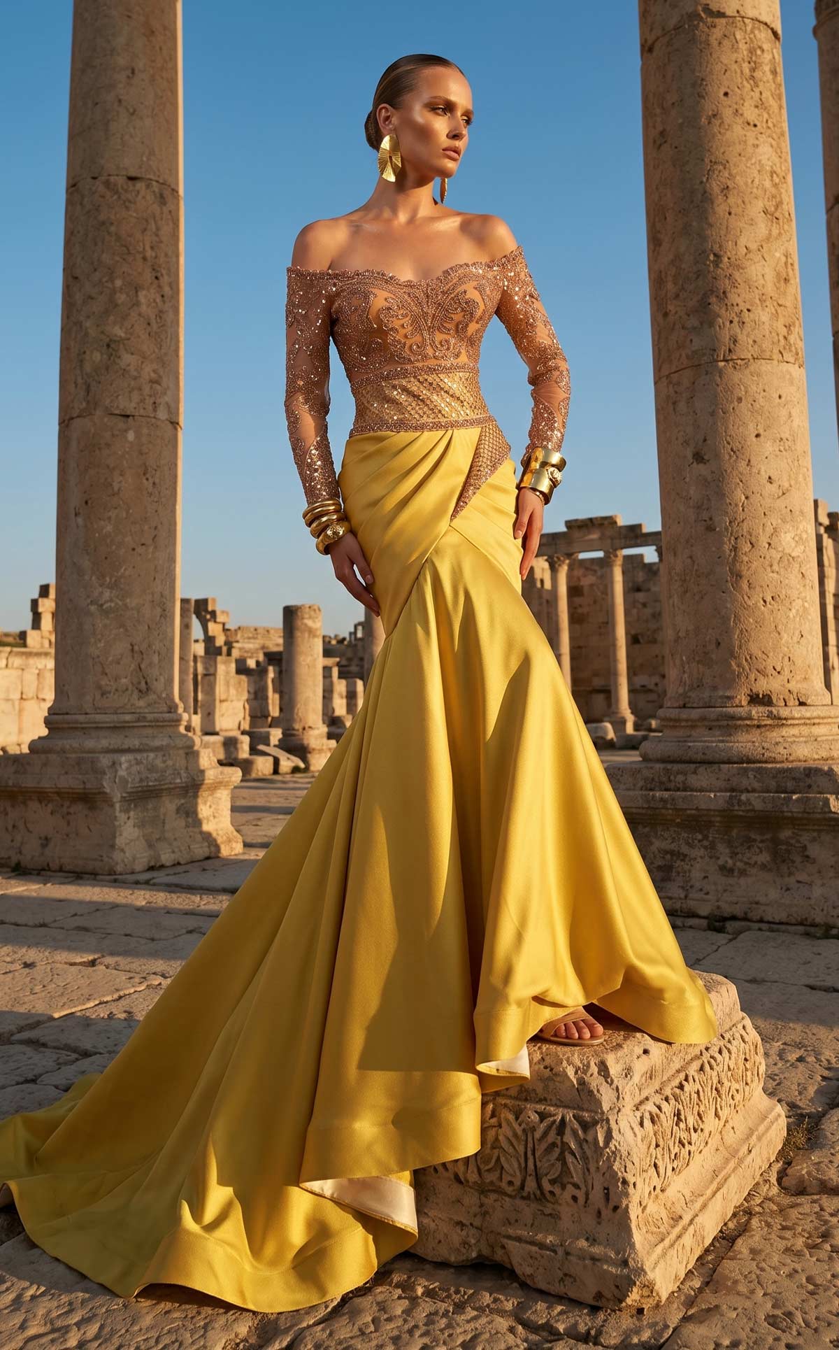 Fouad Sarkis F02957 Off-Shoulder Timeless Luxury Gown