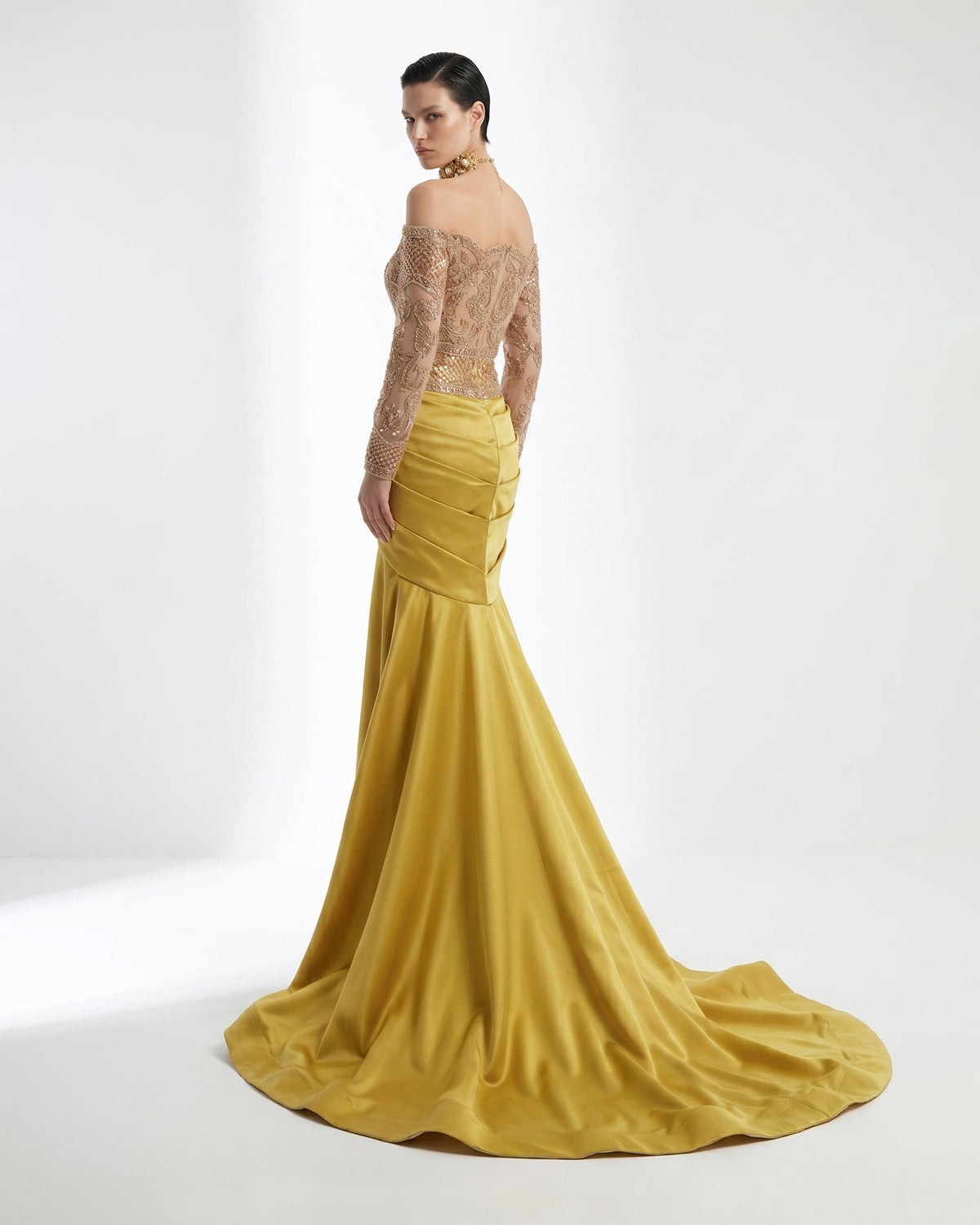 Fouad Sarkis F02957 Off-Shoulder Timeless Luxury Gown