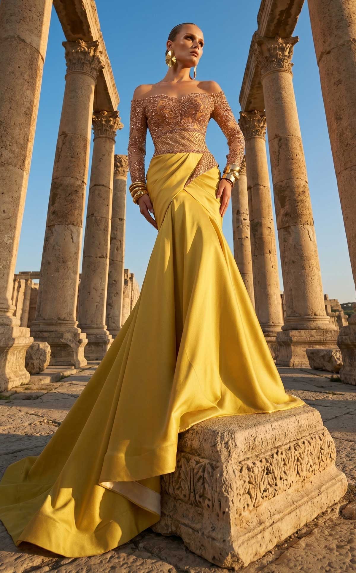 Fouad Sarkis F02957 Off-Shoulder Timeless Luxury Gown
