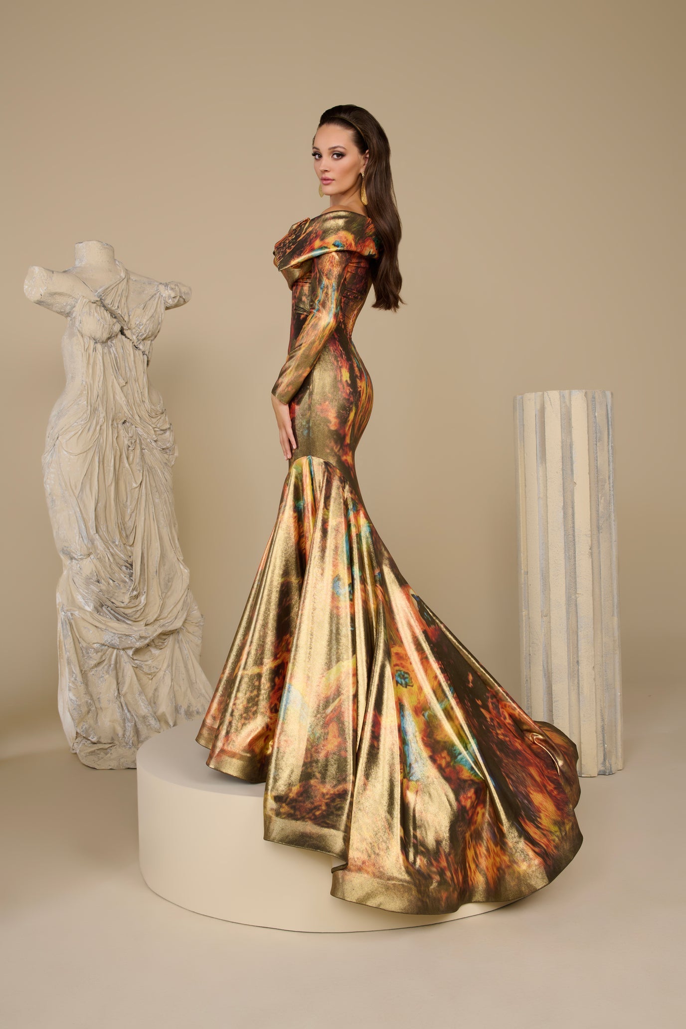 Fouad Sarkis F02958 Flame-Printed Leather Texture Gown