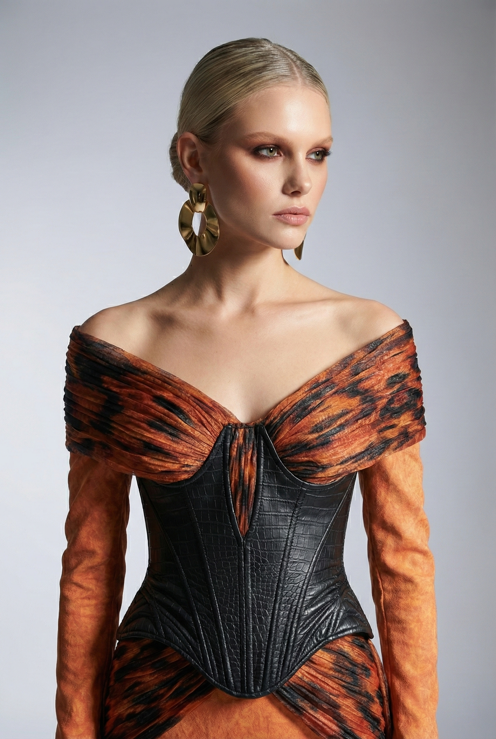 Fouad Sarkis F02972 Orange Animal Print Corset Gown