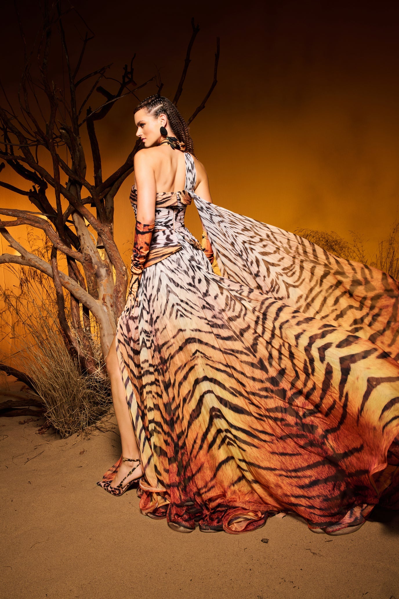 Fouad Sarkis F02980 Animal Print Flowing Gown
