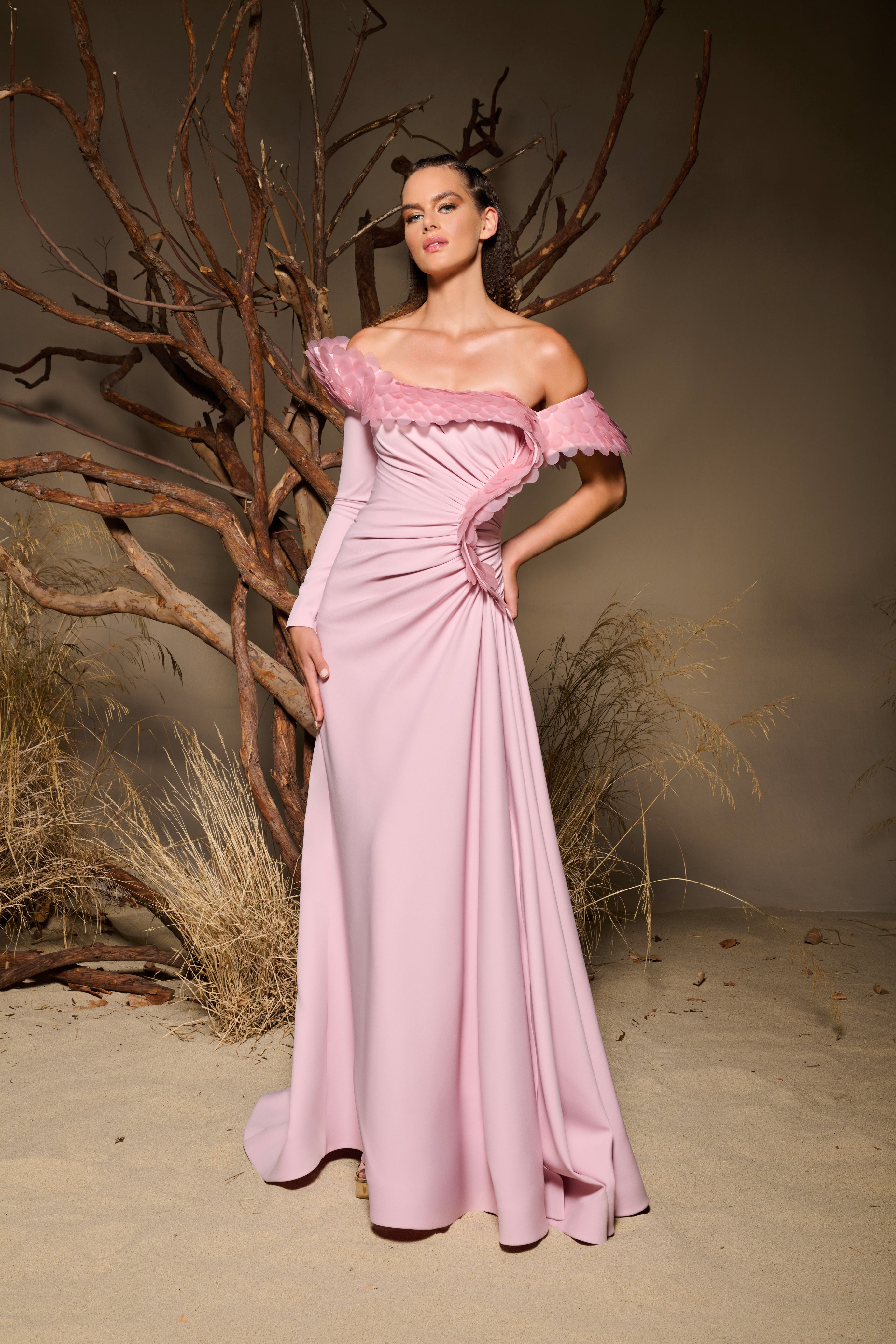 Fouad Sarkis F02984 Fish-Scale Embellished Evening Gown
