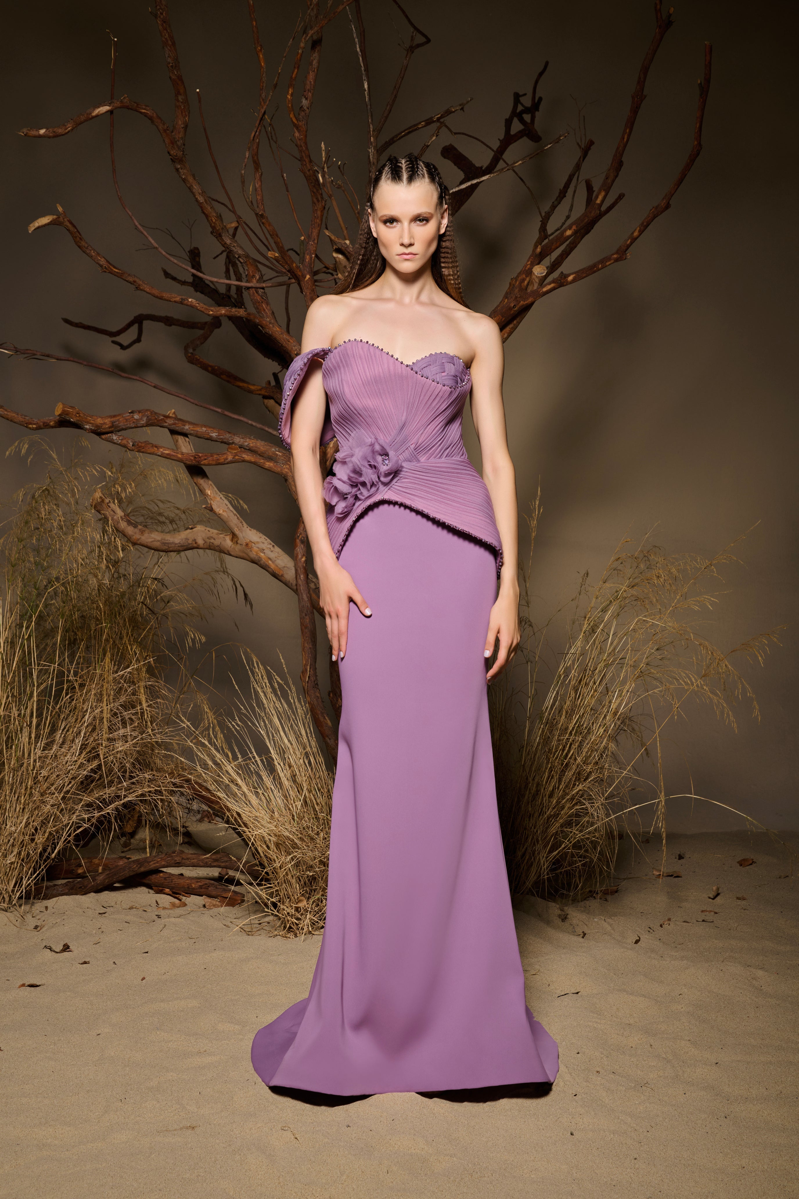 Fouad Sarkis F02988 Tulle Corset Mermaid Floral Gown