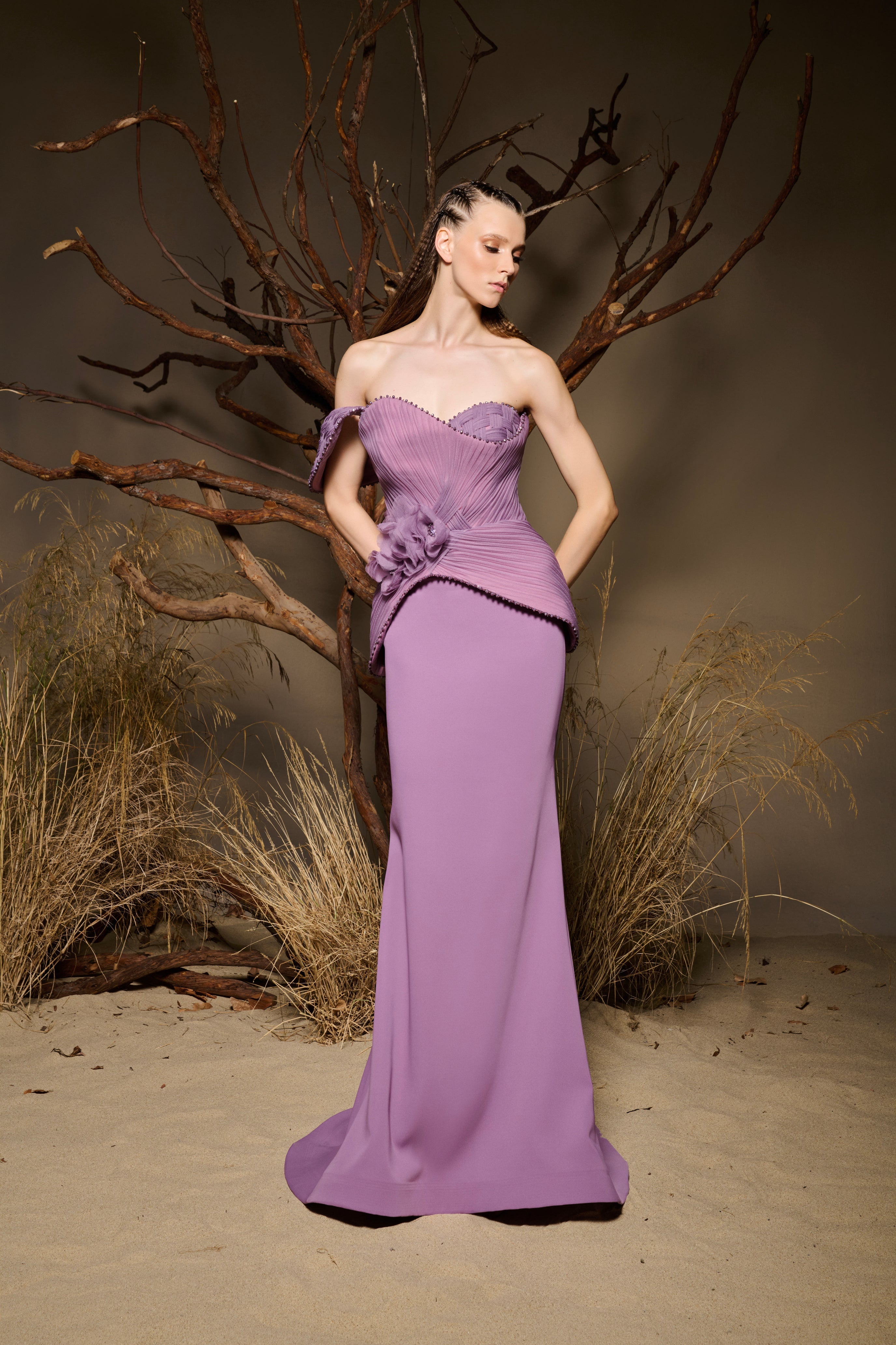 Fouad Sarkis F02988 Tulle Corset Mermaid Floral Gown